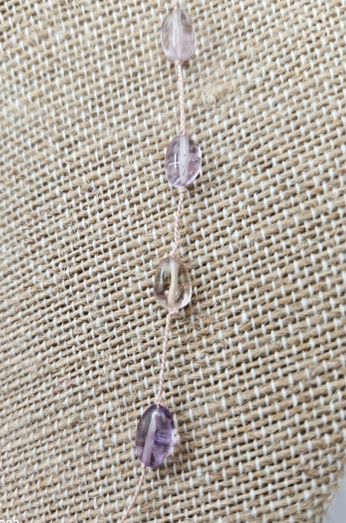 Genuine Ametrine Pebble Bead Silk Cord 14k GF Necklace