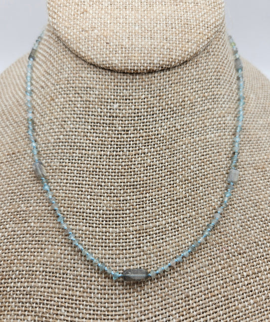 Genuine Faceted Saucer & Smooth Rectangle Labradorite Strand 14k GF Necklace