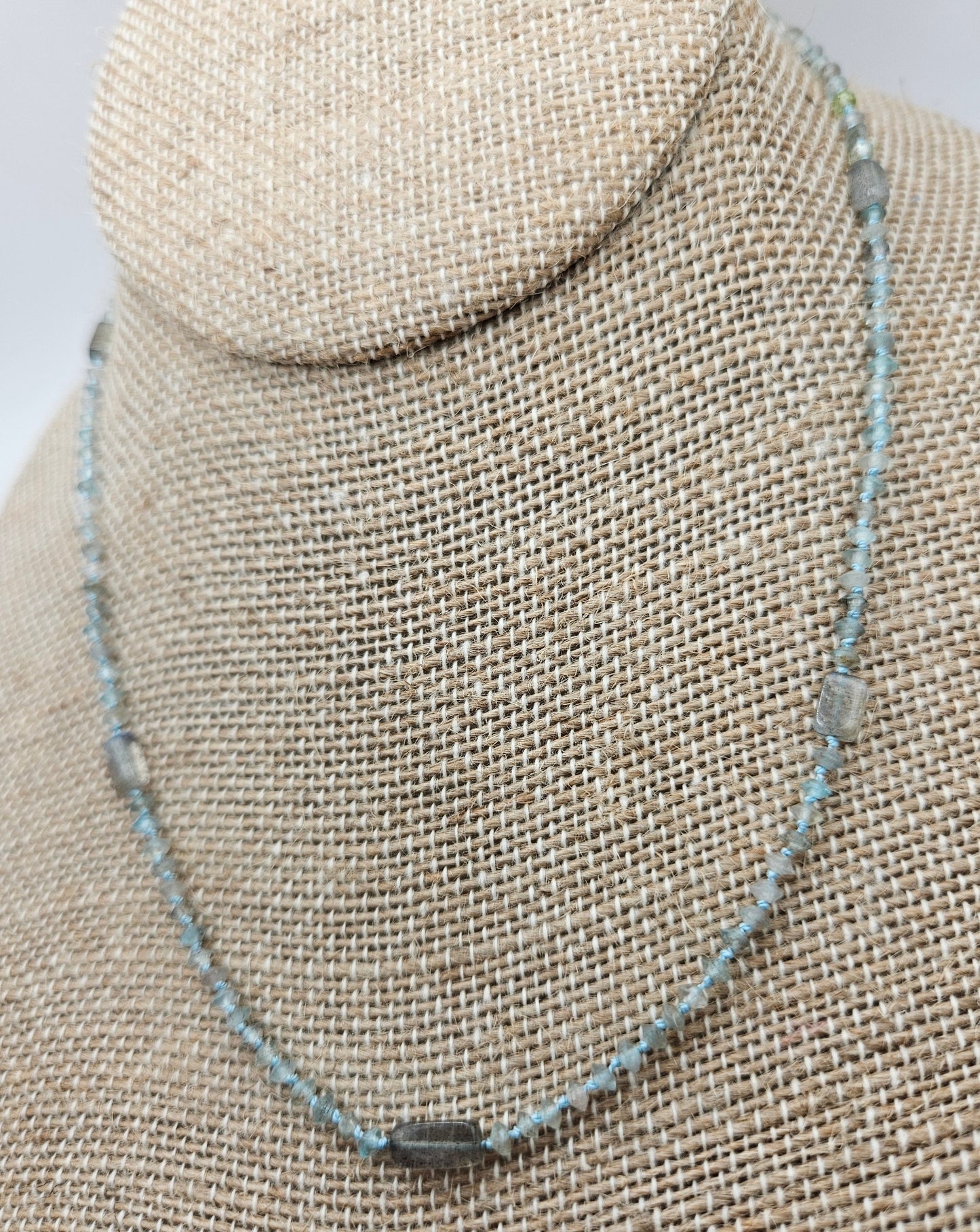 Genuine Faceted Saucer & Smooth Rectangle Labradorite Strand 14k GF Necklace