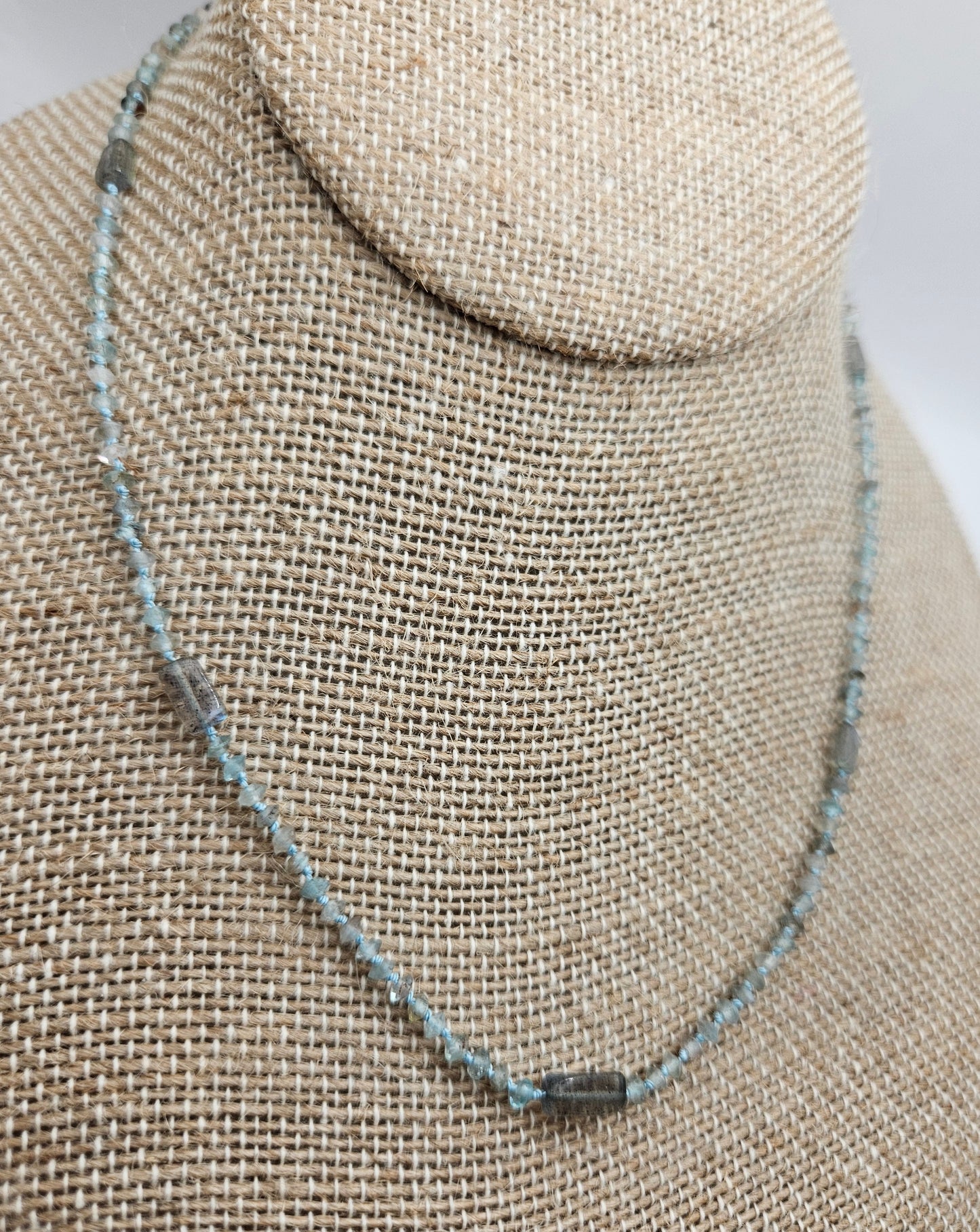 Genuine Faceted Saucer & Smooth Rectangle Labradorite Strand 14k GF Necklace