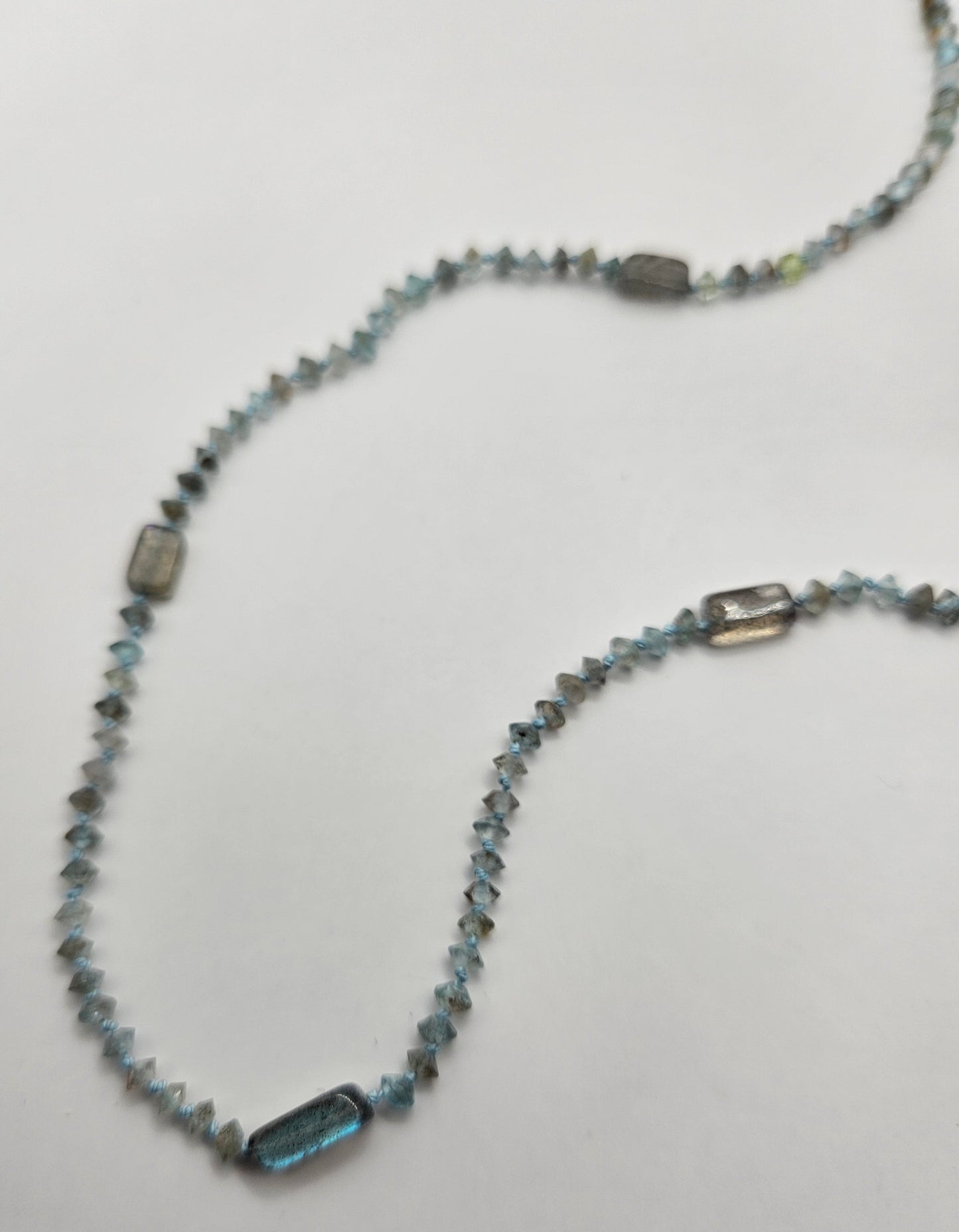 Genuine Faceted Saucer & Smooth Rectangle Labradorite Strand 14k GF Necklace