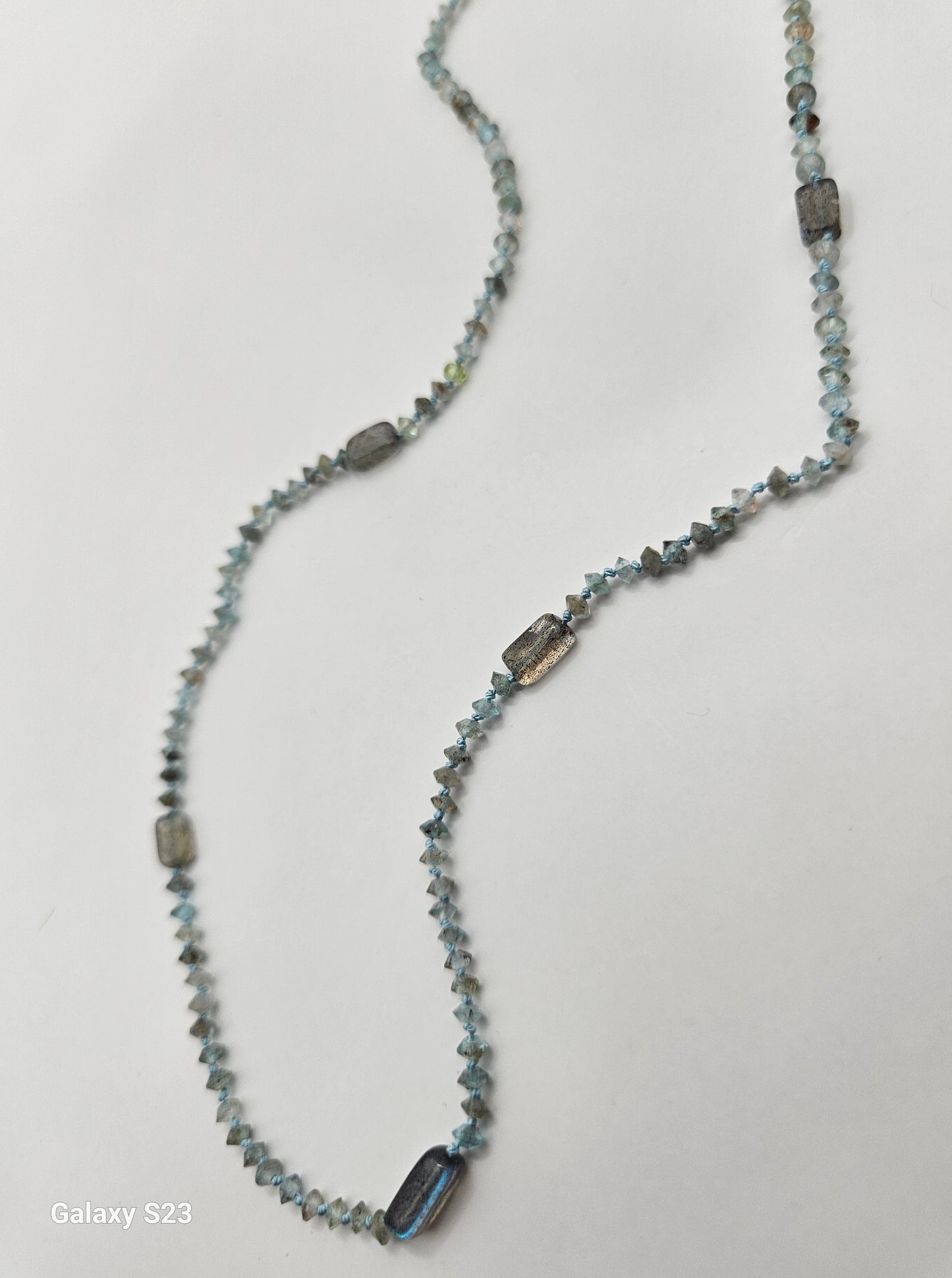 Genuine Faceted Saucer & Smooth Rectangle Labradorite Strand 14k GF Necklace