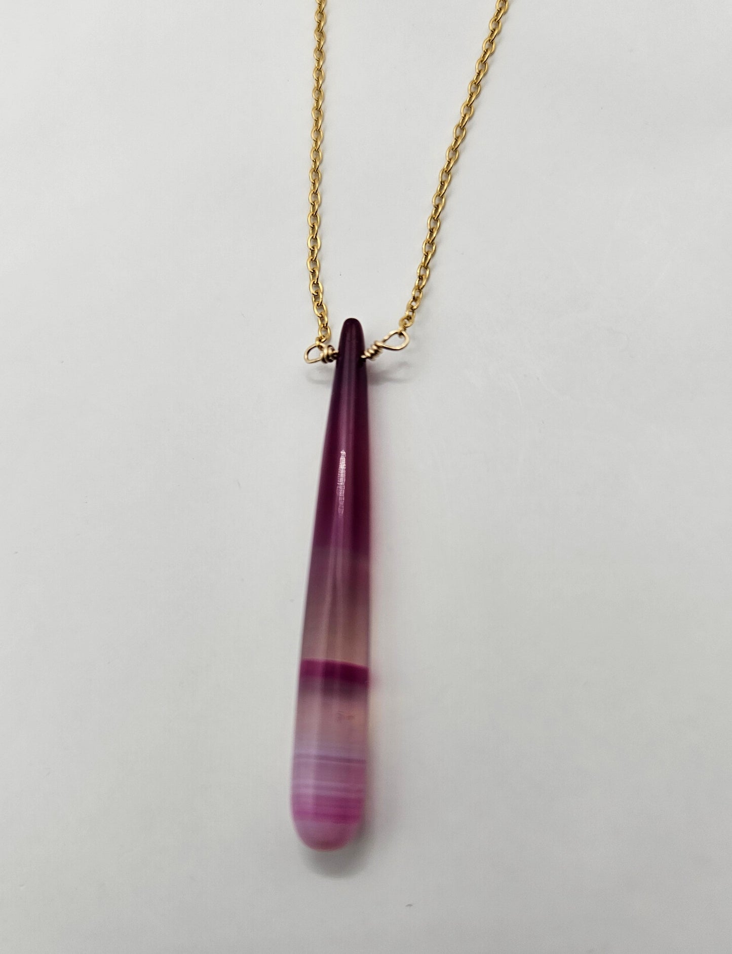 Genuine Hot Pink Chalcedony Stick 14k Gold Filled (white or yellow) Cable Chain Necklace