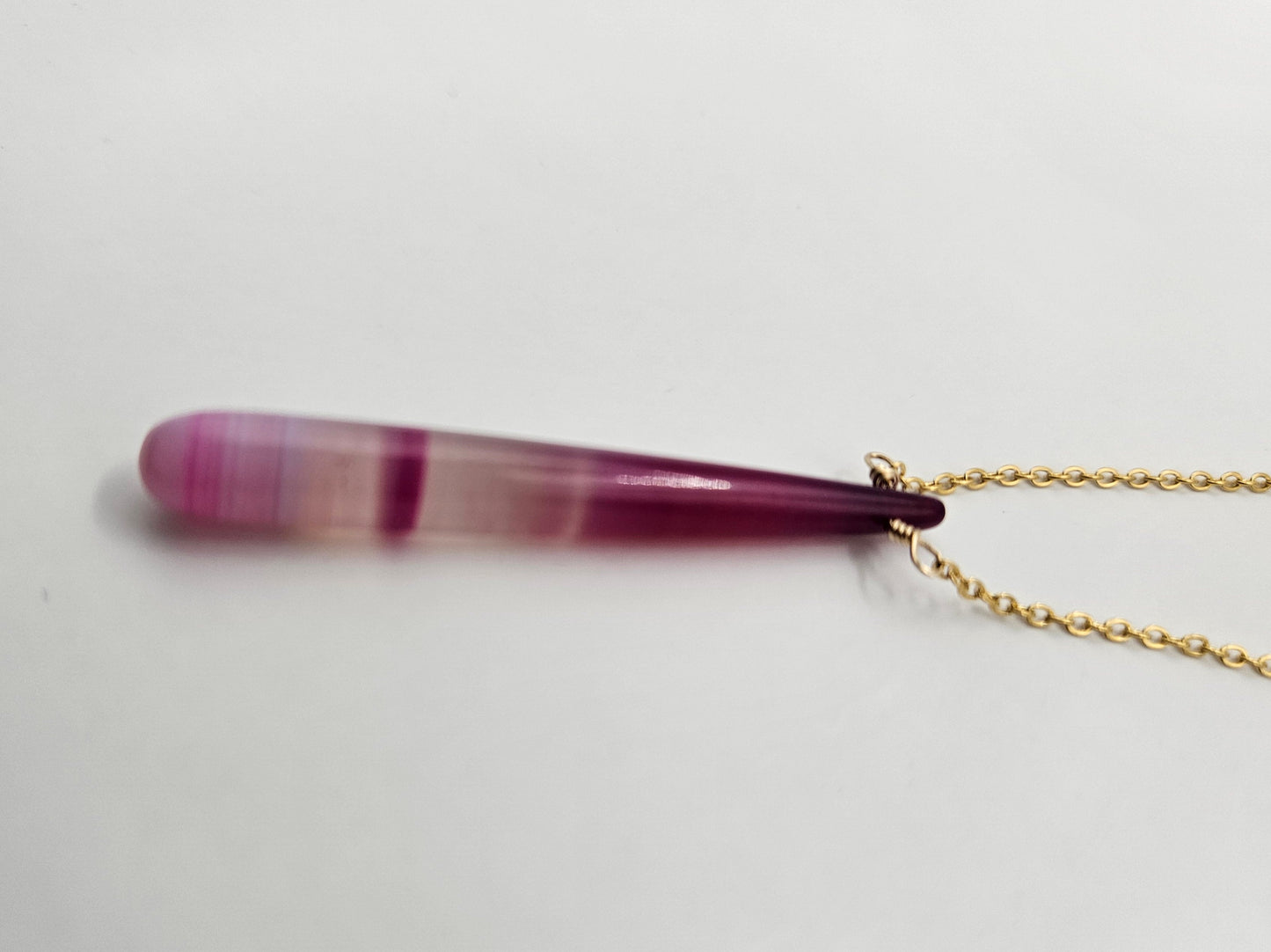 Genuine Hot Pink Chalcedony Stick 14k Gold Filled (white or yellow) Cable Chain Necklace