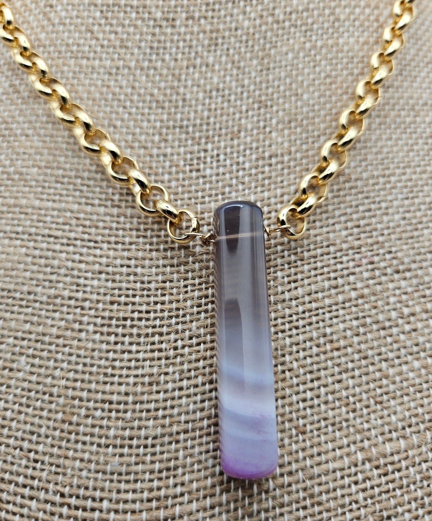 Genuine Purple Chalcedony Stick 14k Gold Filled (white or yellow) Rolo Chain Necklace