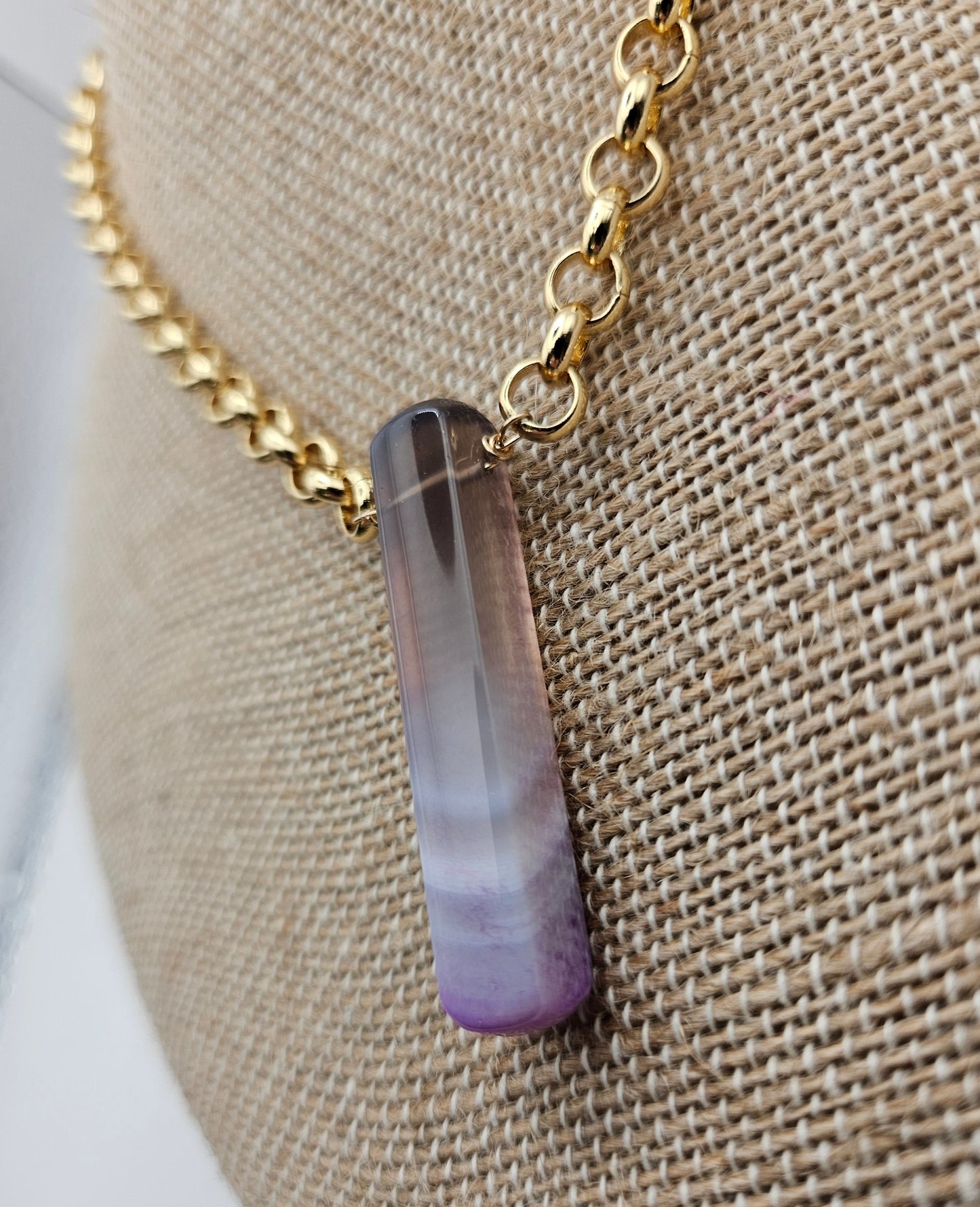 Genuine Purple Chalcedony Stick 14k Gold Filled (white or yellow) Rolo Chain Necklace