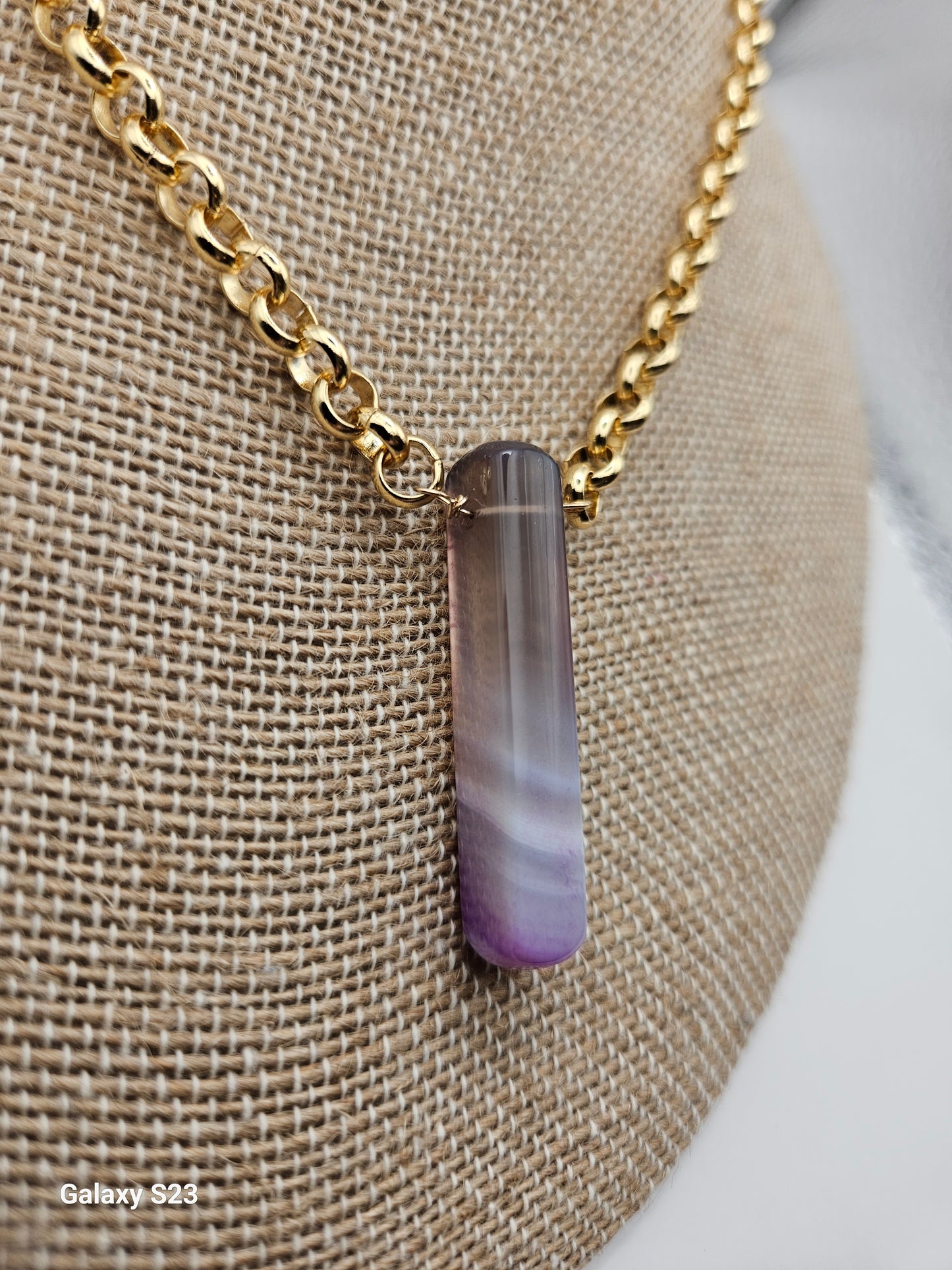 Genuine Purple Chalcedony Stick 14k Gold Filled (white or yellow) Rolo Chain Necklace