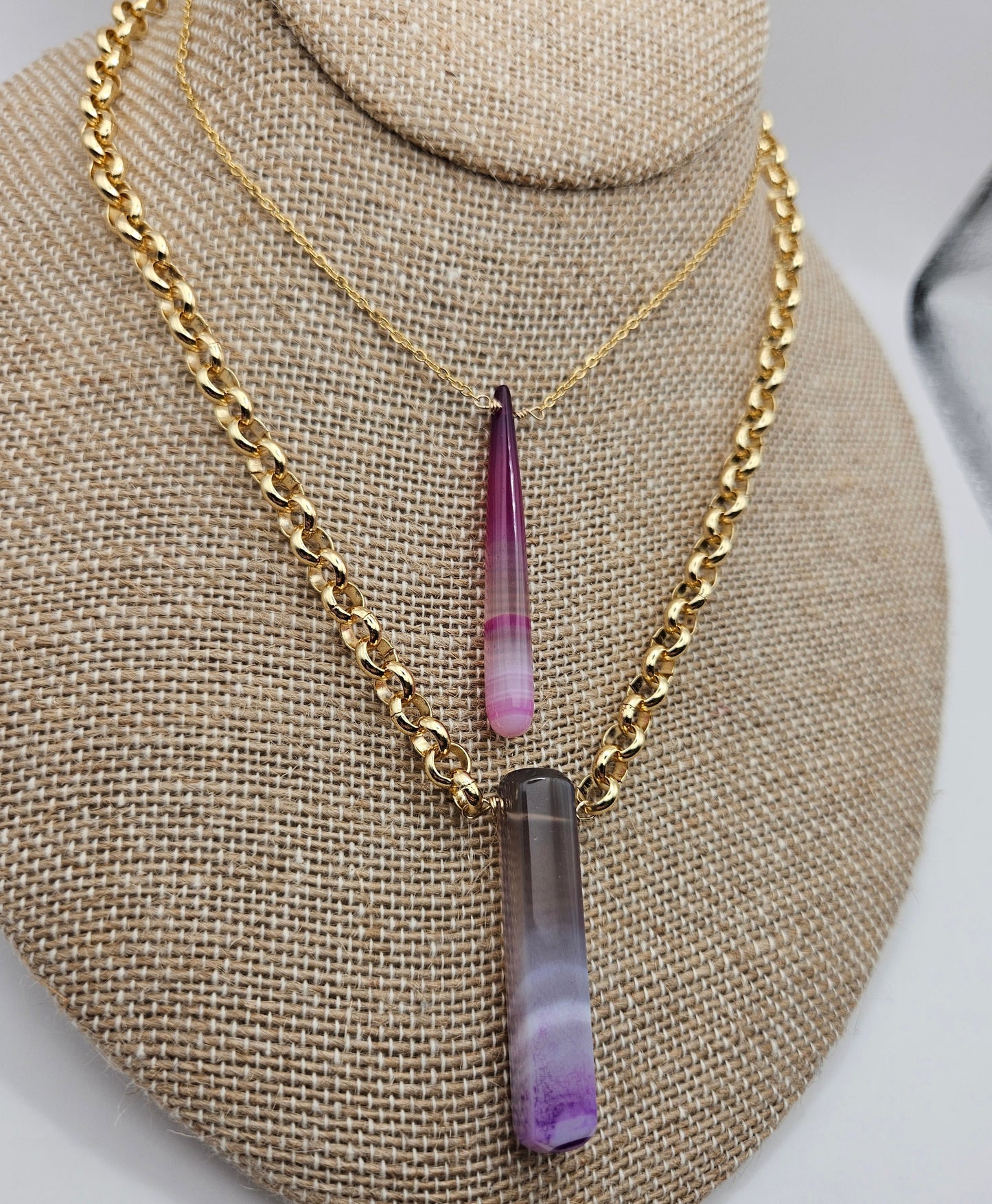 Genuine Hot Pink Chalcedony Stick 14k Gold Filled (white or yellow) Cable Chain Necklace