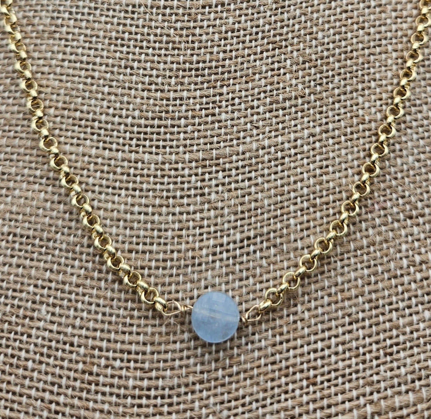 Genuine Aquamarine 14k Gold Filled (white or yellow) Rolo Chain Necklace