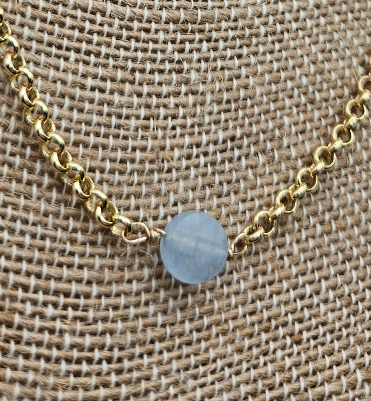 Genuine Aquamarine 14k Gold Filled (white or yellow) Rolo Chain Necklace