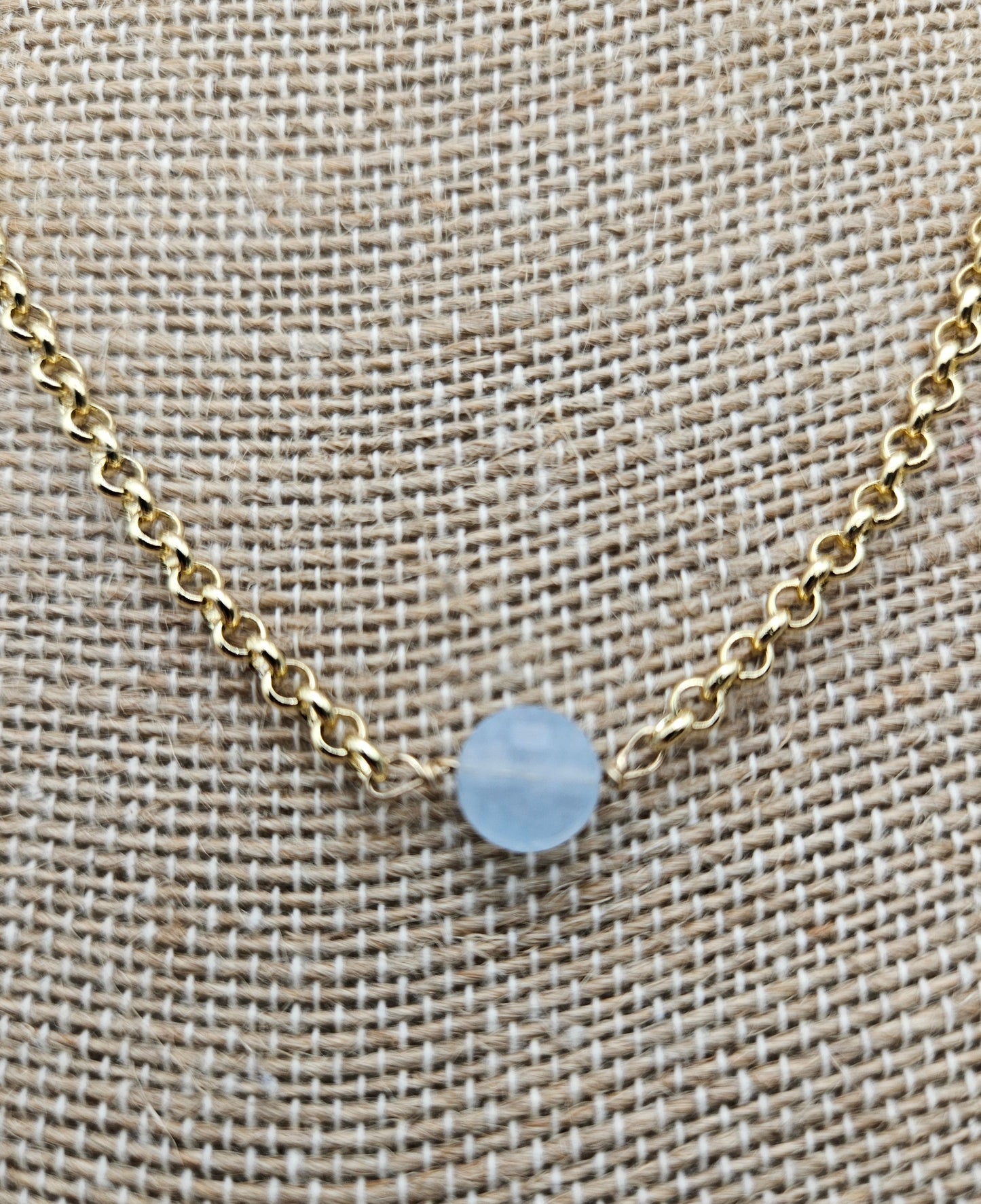 Genuine Aquamarine 14k Gold Filled (white or yellow) Rolo Chain Necklace