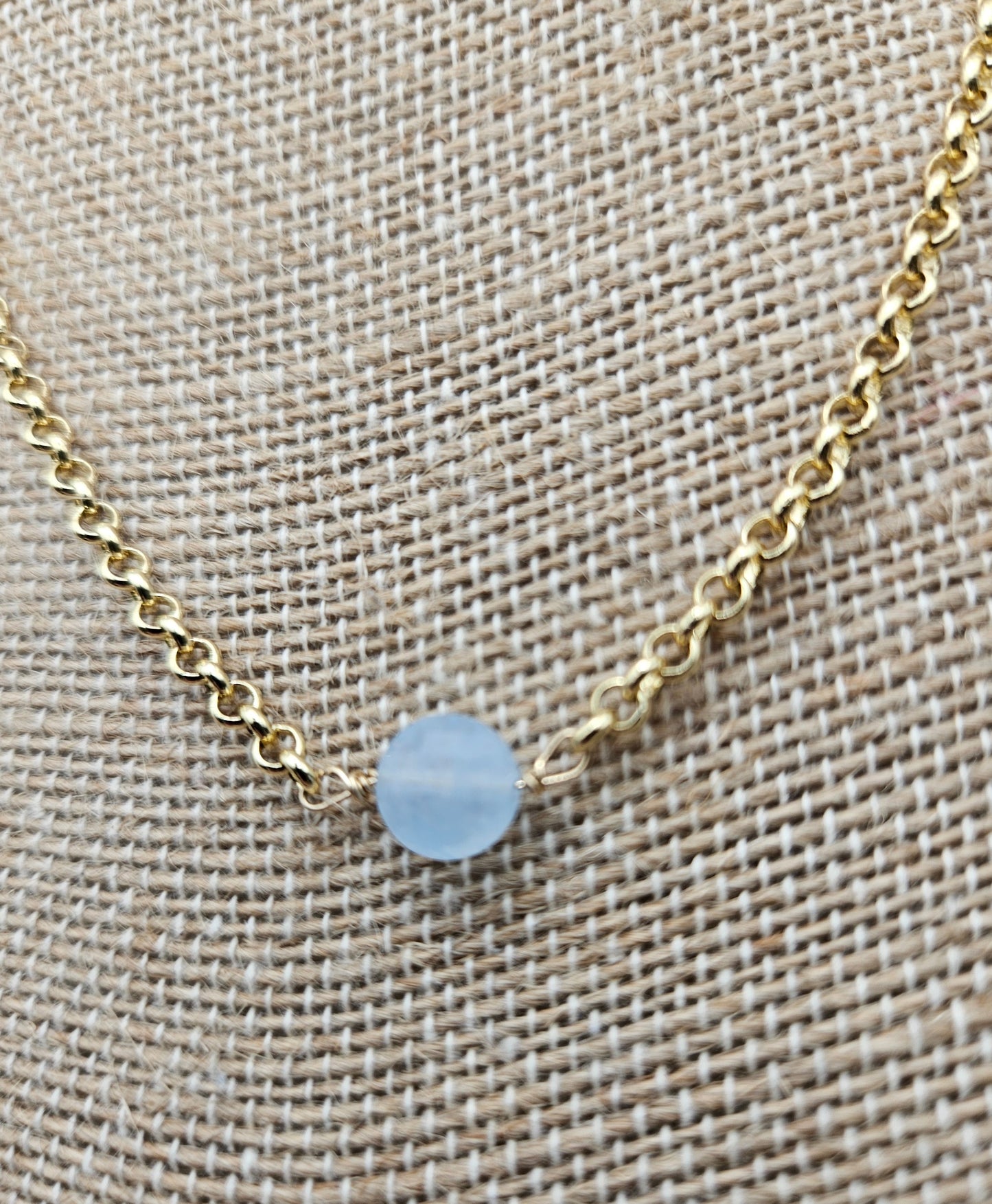 Genuine Aquamarine 14k Gold Filled (white or yellow) Rolo Chain Necklace