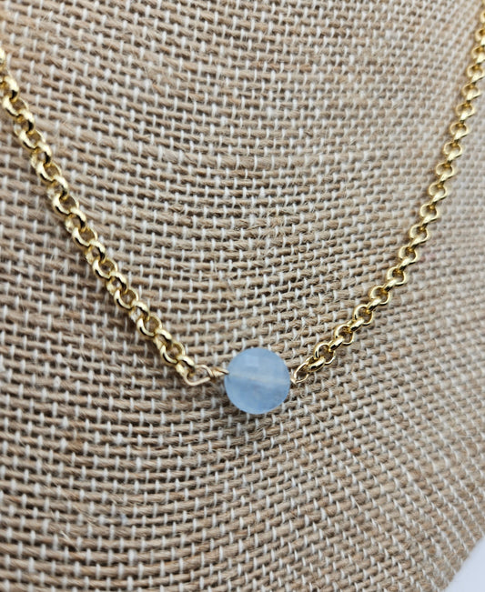 Genuine Aquamarine 14k Gold Filled (white or yellow) Rolo Chain Necklace