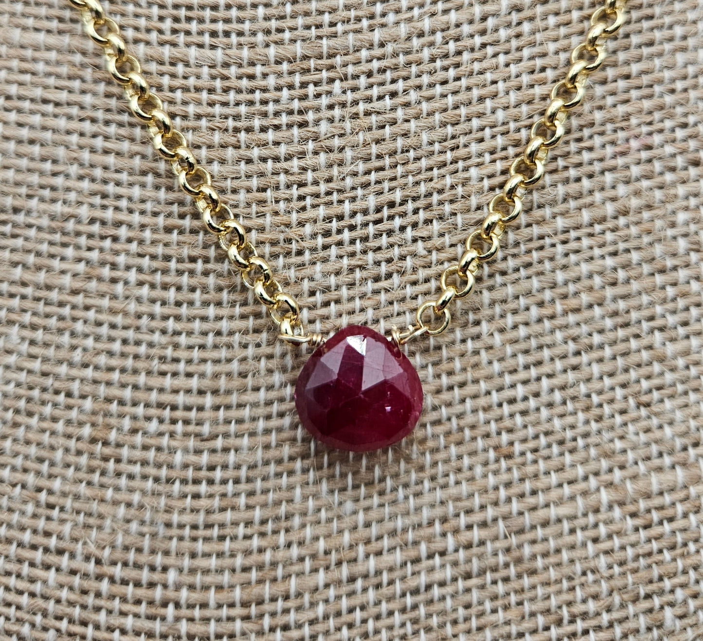 Genuine Natural Ruby 14k Gold Filled (white or yellow) Rolo Chain Necklace