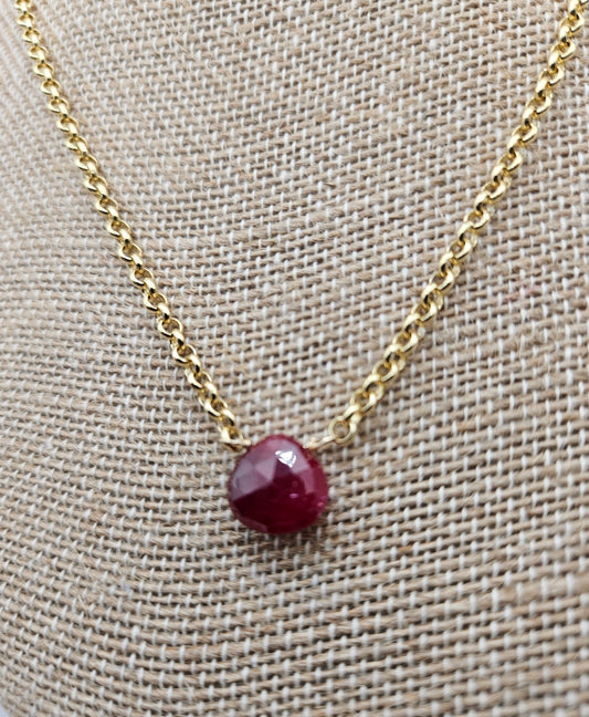 Genuine Natural Ruby 14k Gold Filled (white or yellow) Rolo Chain Necklace