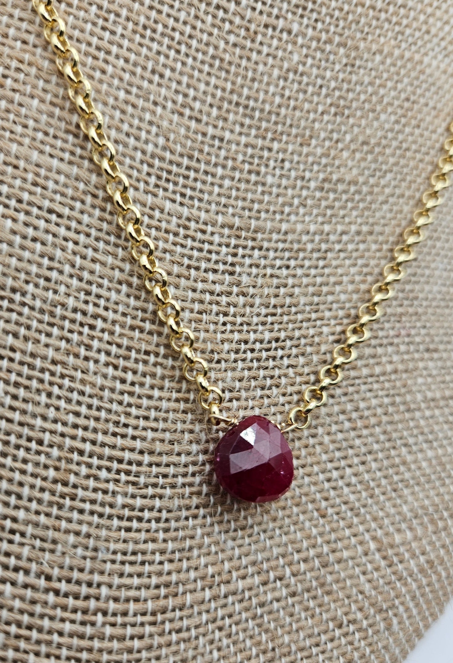 Genuine Natural Ruby 14k Gold Filled (white or yellow) Rolo Chain Necklace