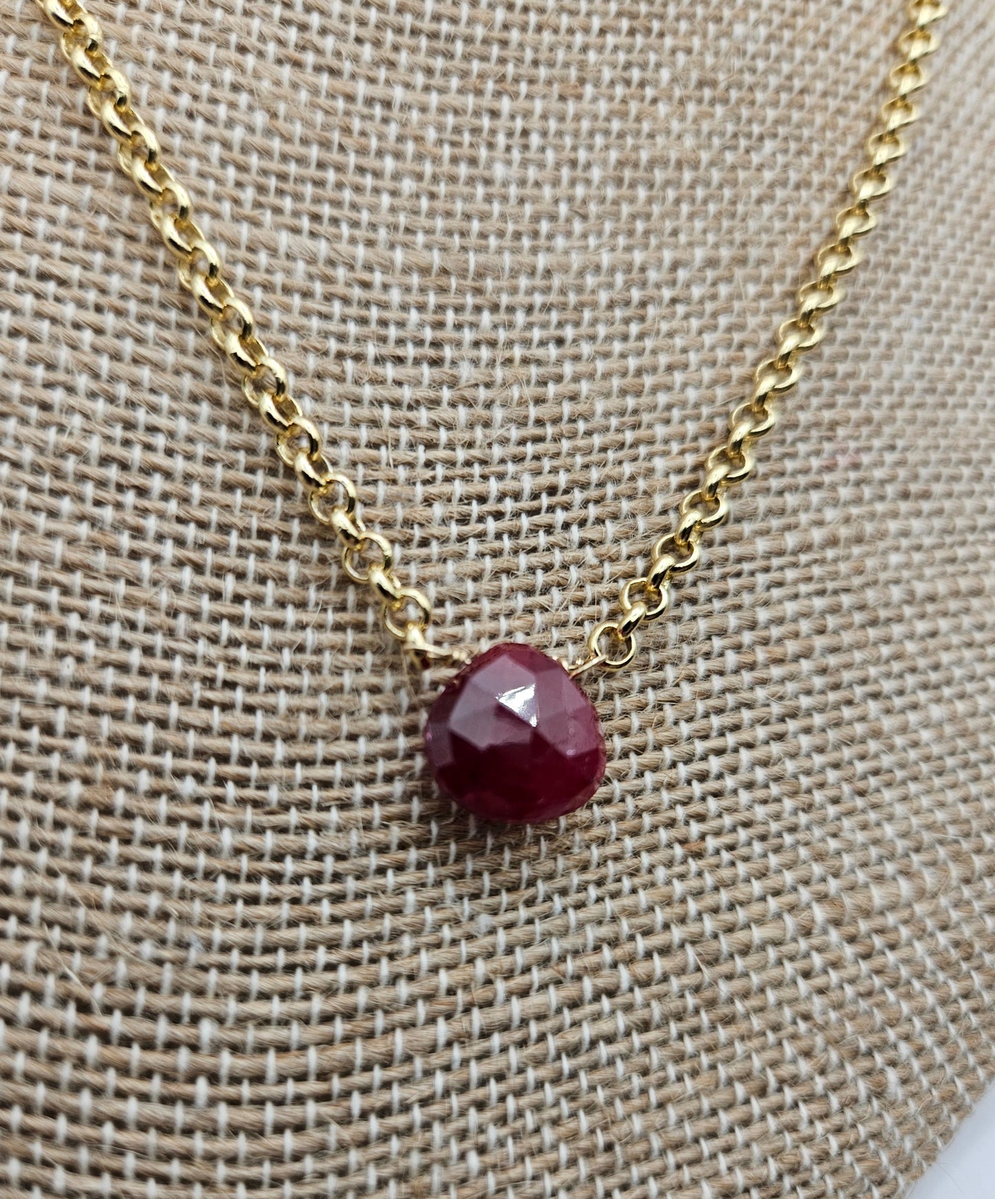 Genuine Natural Ruby 14k Gold Filled (white or yellow) Rolo Chain Necklace