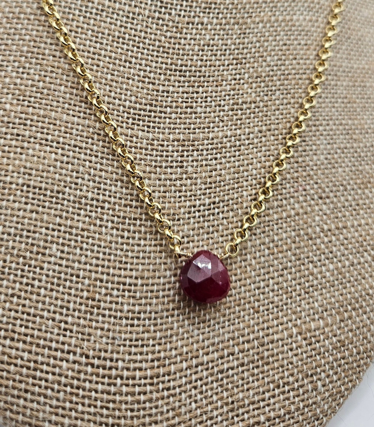 Genuine Natural Ruby 14k Gold Filled (white or yellow) Rolo Chain Necklace