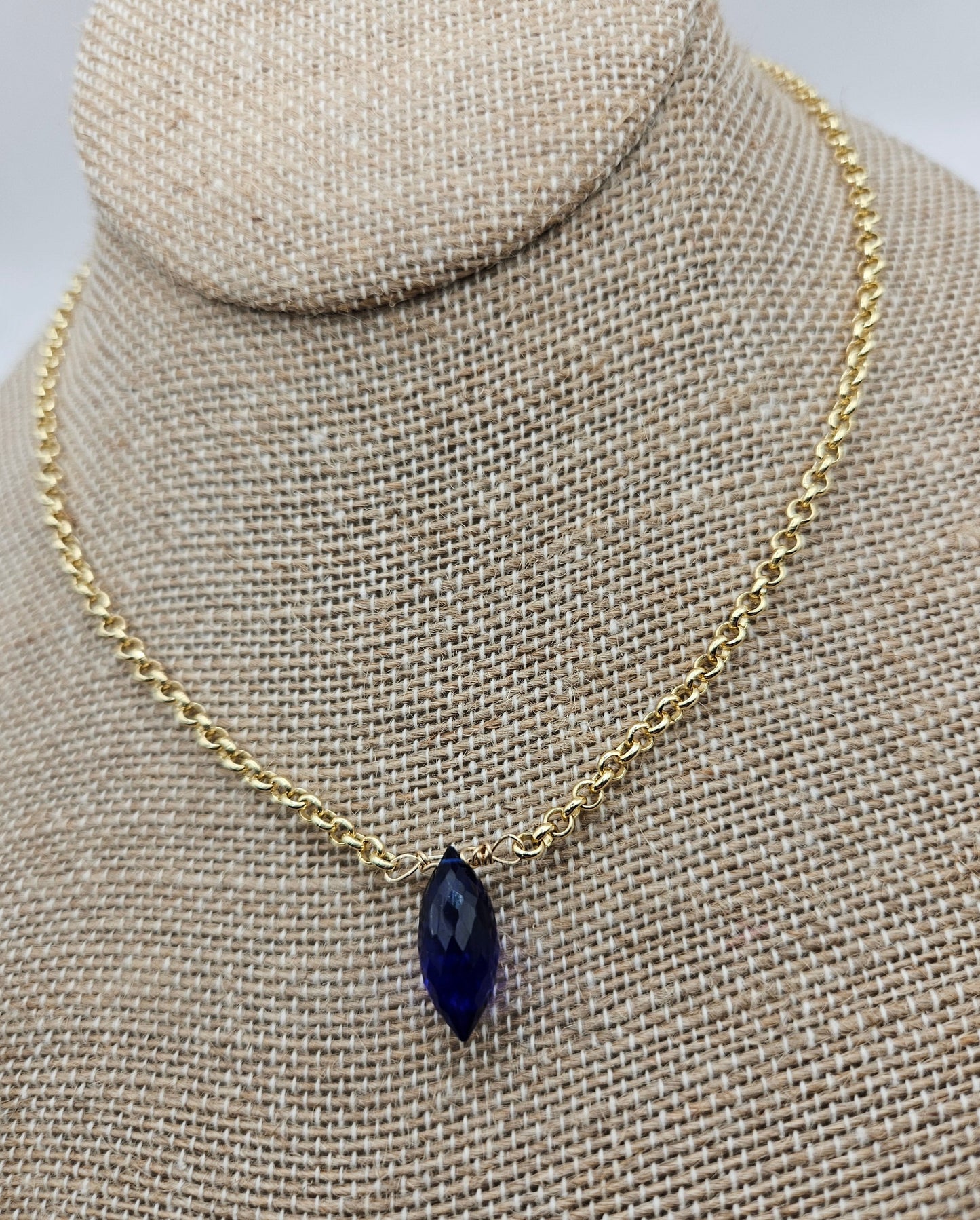 Genuine Kyanite on 14k Gold Filled (white or yellow) Rolo Chain Necklace