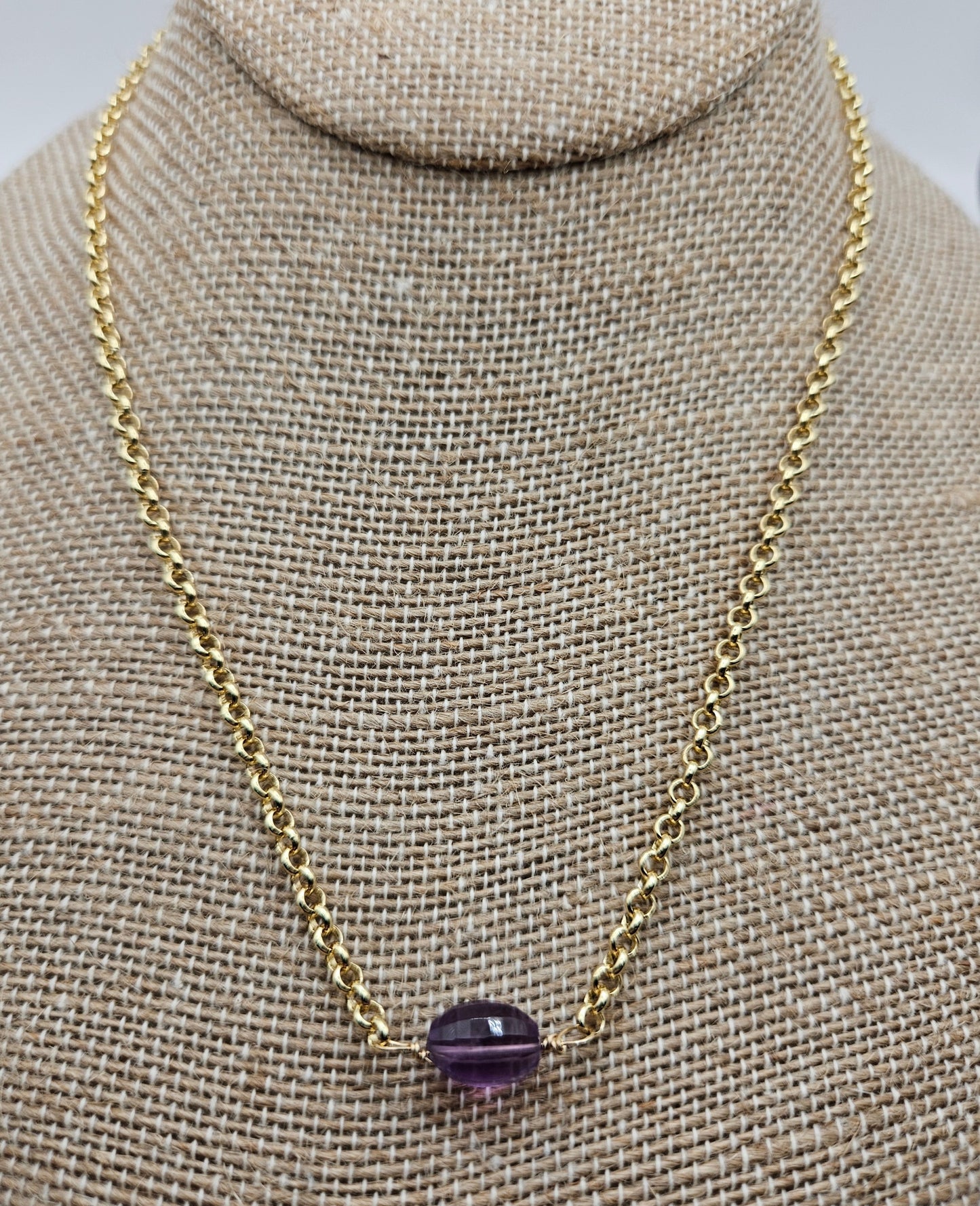 Genuine Amethyst on 14k Gold Filled (white or yellow) Rolo Chain Necklace