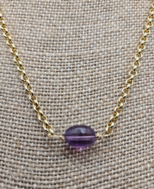 Genuine Amethyst on 14k Gold Filled (white or yellow) Rolo Chain Necklace