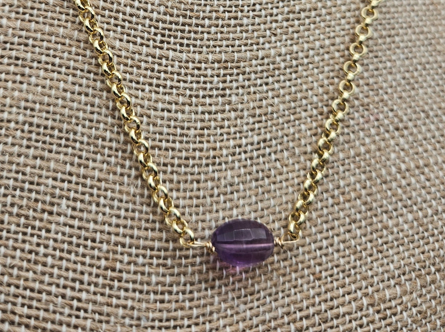 Genuine Amethyst on 14k Gold Filled (white or yellow) Rolo Chain Necklace