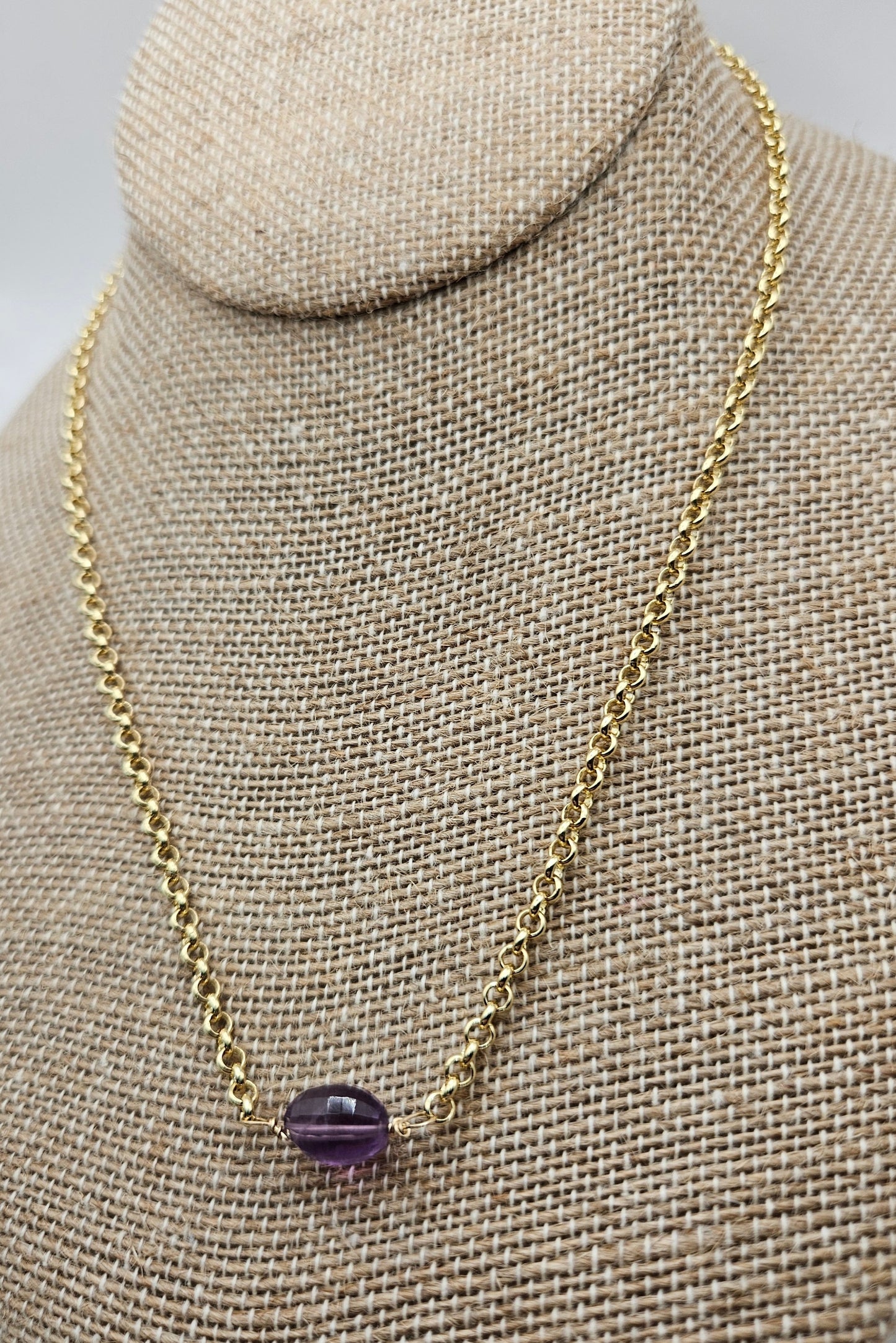 Genuine Amethyst on 14k Gold Filled (white or yellow) Rolo Chain Necklace