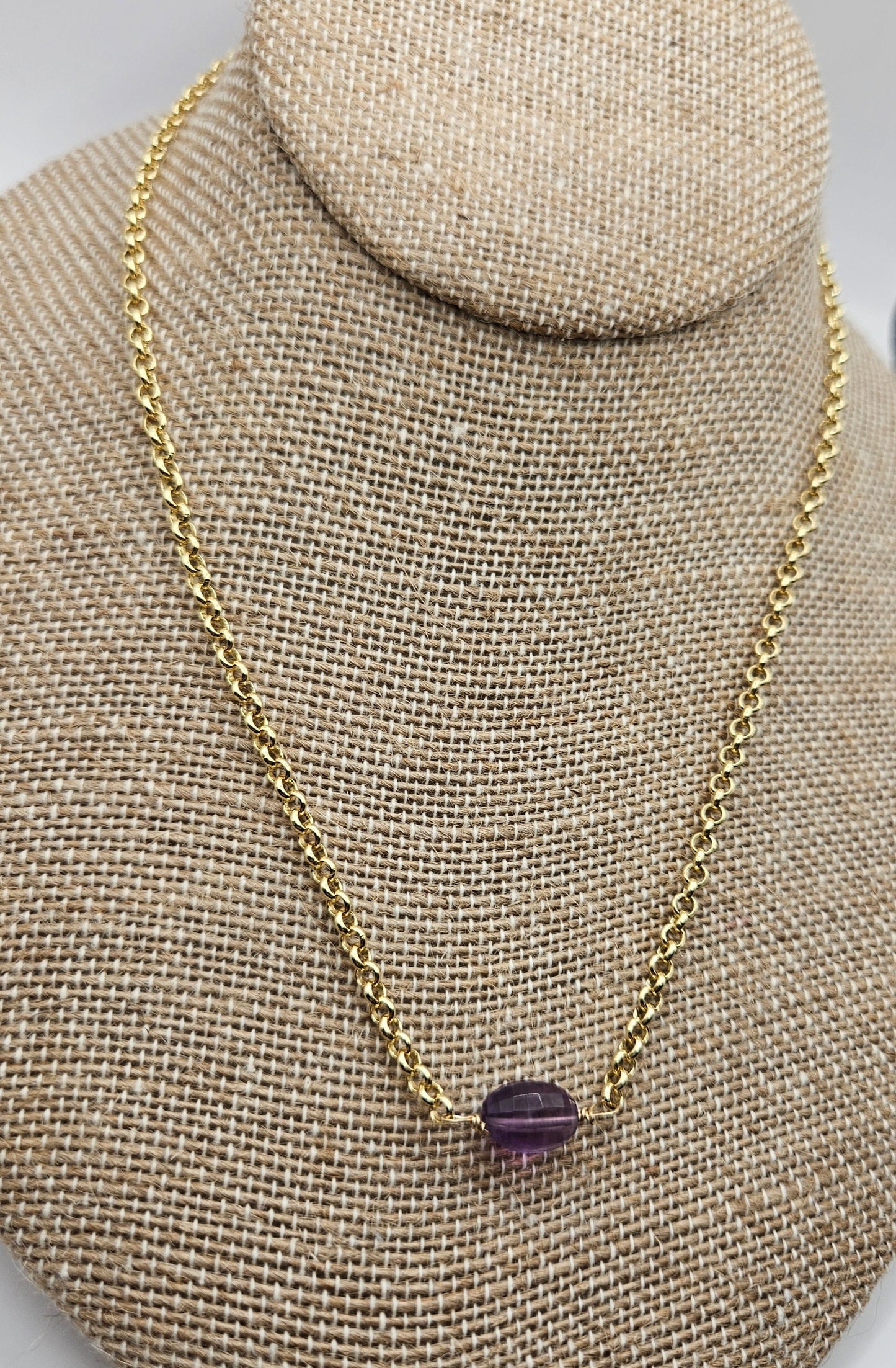 Genuine Amethyst on 14k Gold Filled (white or yellow) Rolo Chain Necklace