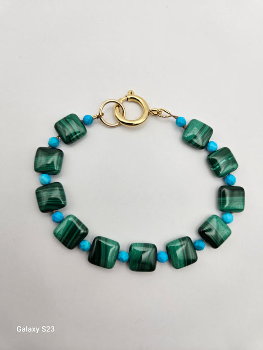 Genuine Malachite & Turquoise Beads w/ 14k Gold Filled Clasp (Handmade/NWT)