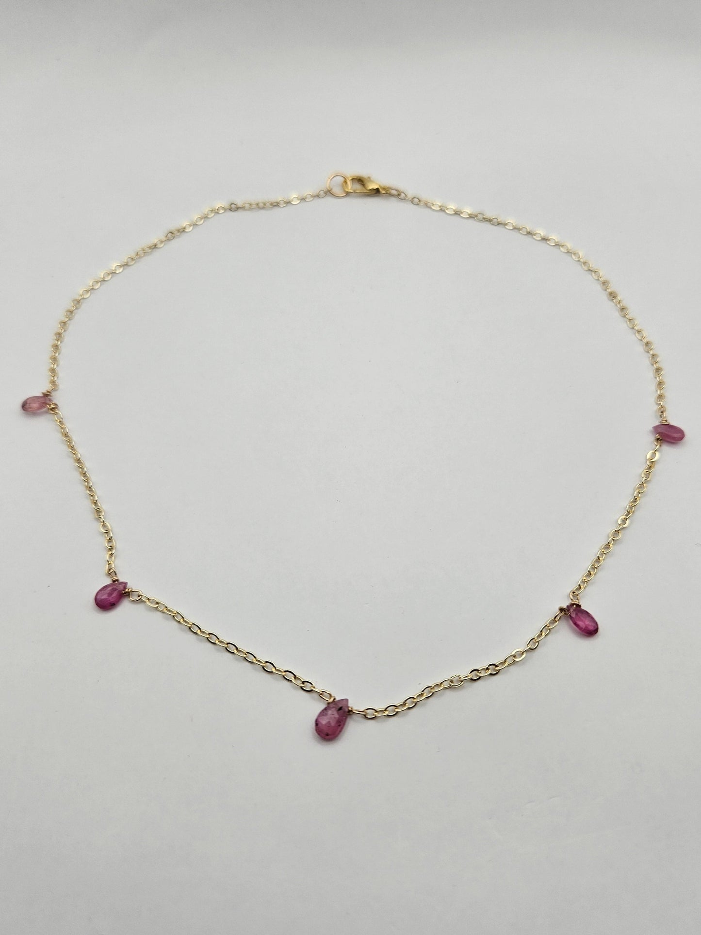 Genuine Natural Pink Sapphire Faceted Pear Drop 14k Gold Filled (white or yellow) Cable Chain Necklace