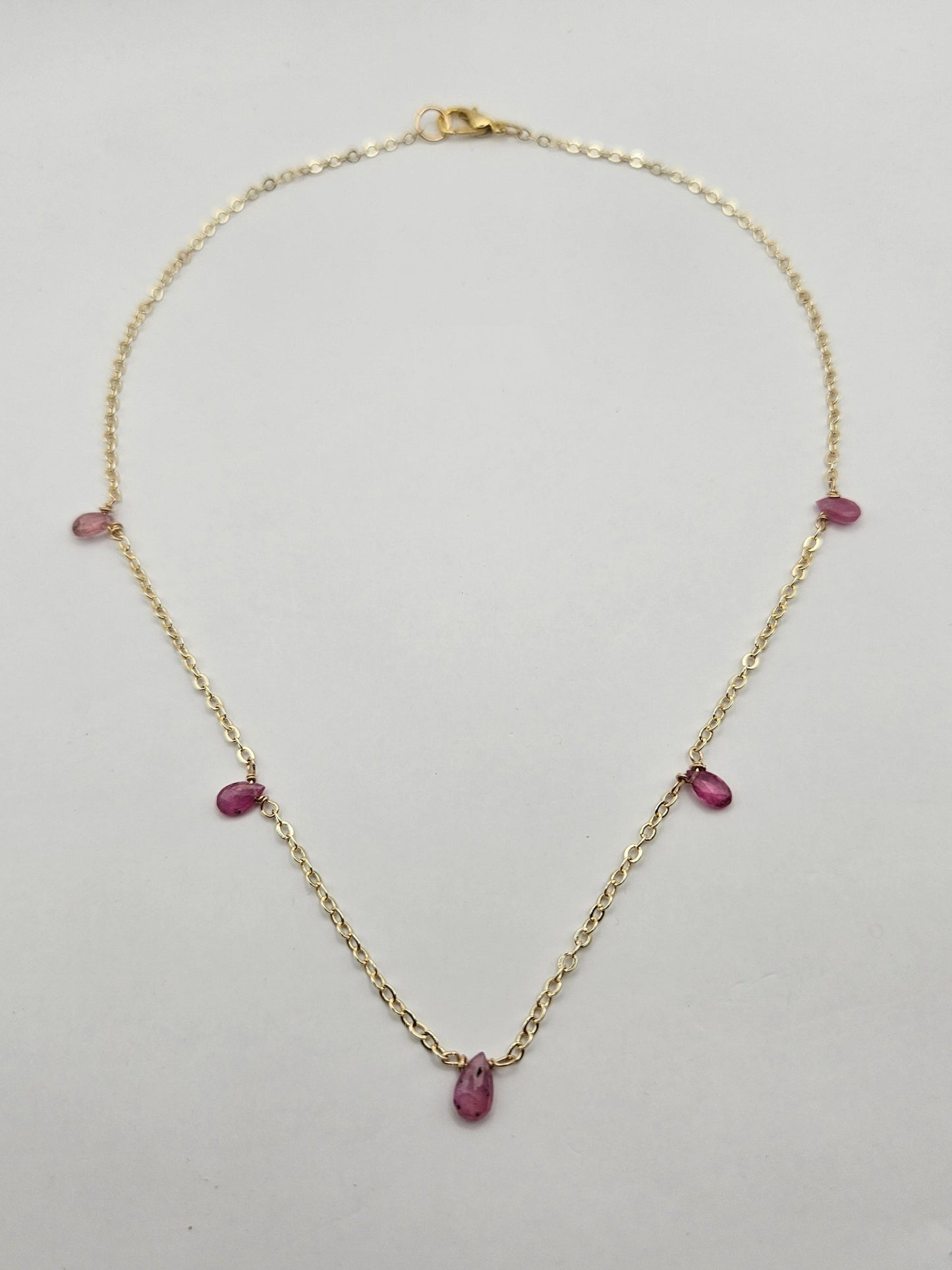 Genuine Natural Pink Sapphire Faceted Pear Drop 14k Gold Filled (white or yellow) Cable Chain Necklace