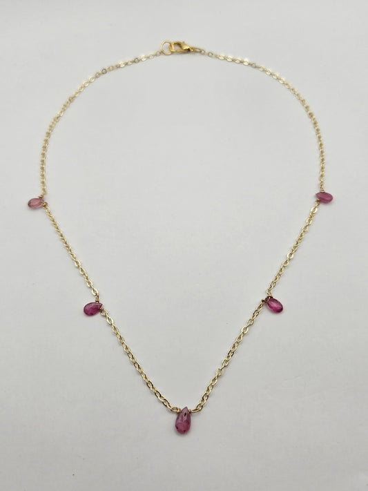 Genuine Natural Pink Sapphire Faceted Pear Drop 14k Gold Filled (white or yellow) Cable Chain Necklace