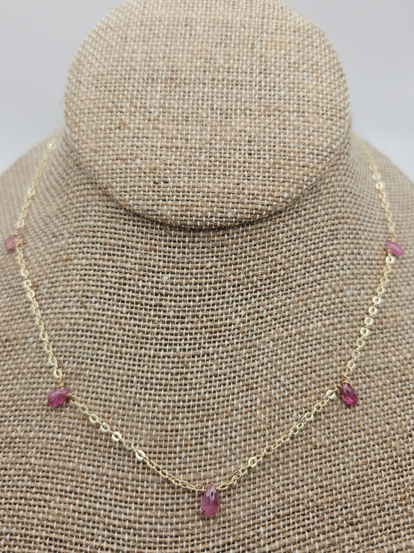 Genuine Natural Pink Sapphire Faceted Pear Drop 14k Gold Filled (white or yellow) Cable Chain Necklace