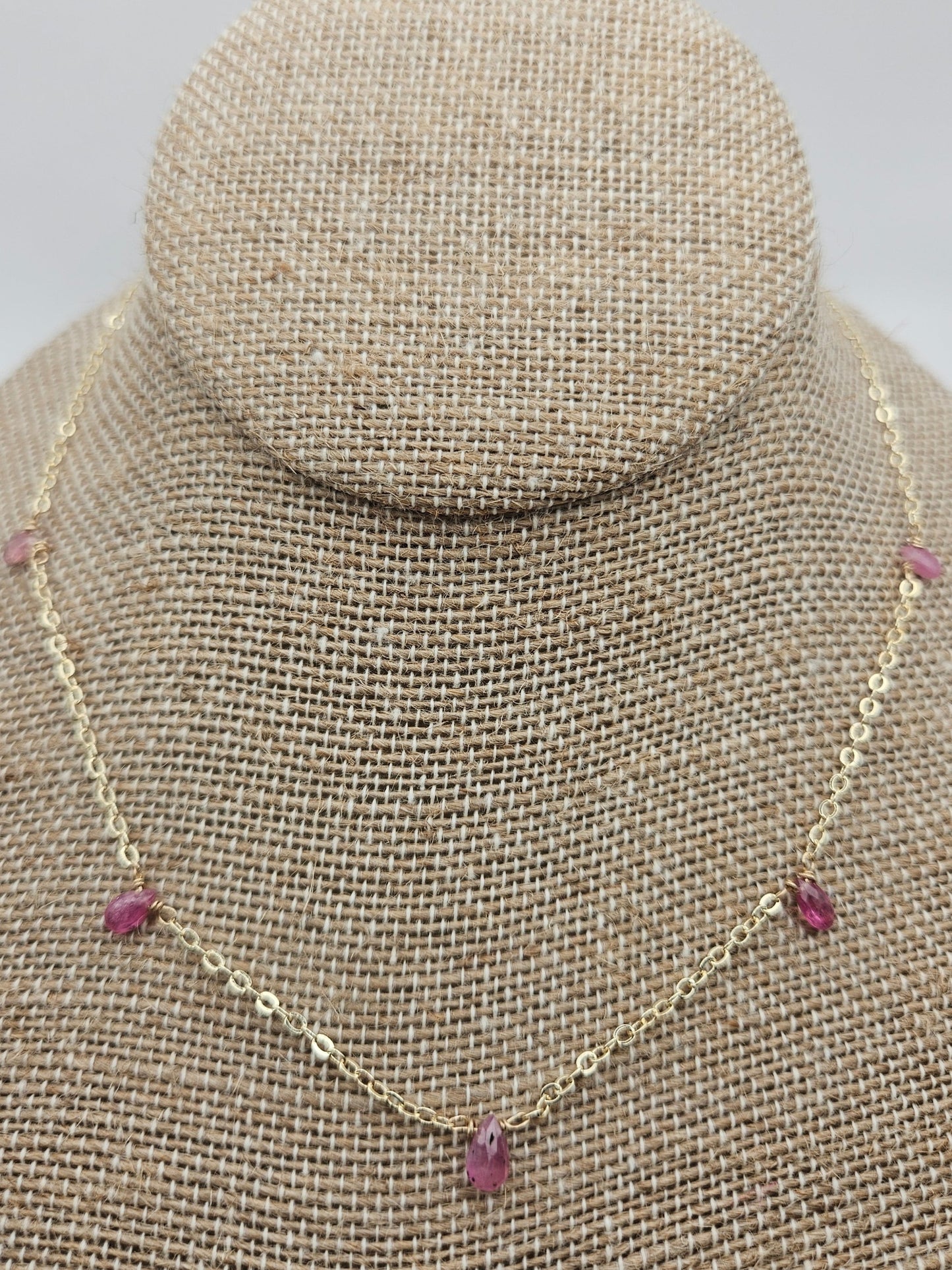 Genuine Natural Pink Sapphire Faceted Pear Drop 14k Gold Filled (white or yellow) Cable Chain Necklace