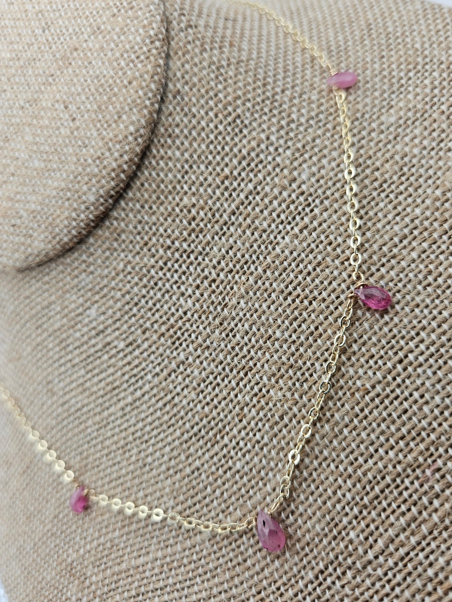 Genuine Natural Pink Sapphire Faceted Pear Drop 14k Gold Filled (white or yellow) Cable Chain Necklace