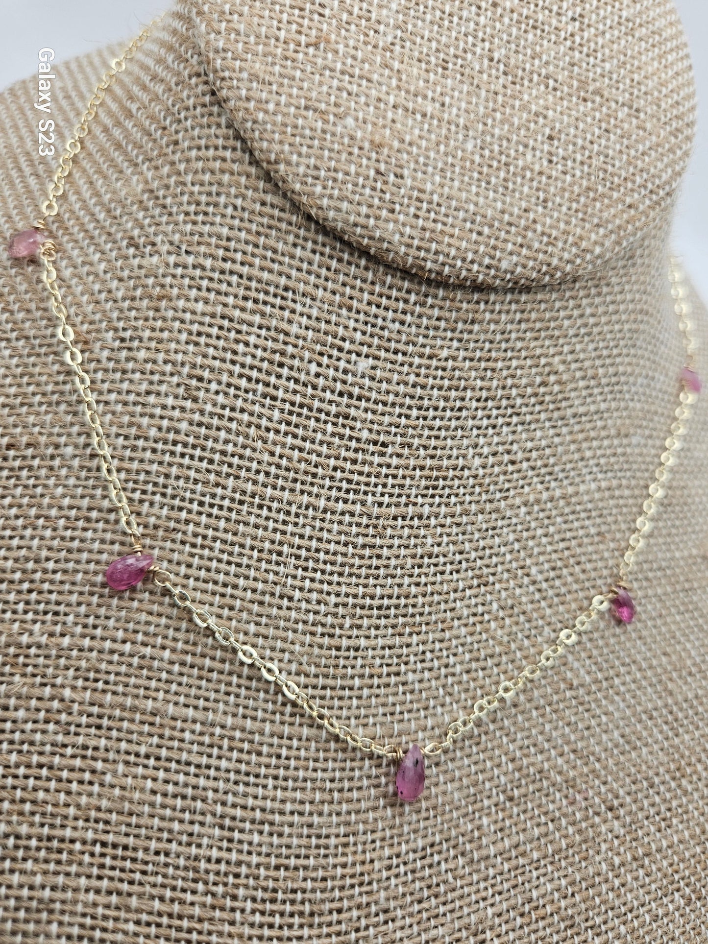 Genuine Natural Pink Sapphire Faceted Pear Drop 14k Gold Filled (white or yellow) Cable Chain Necklace