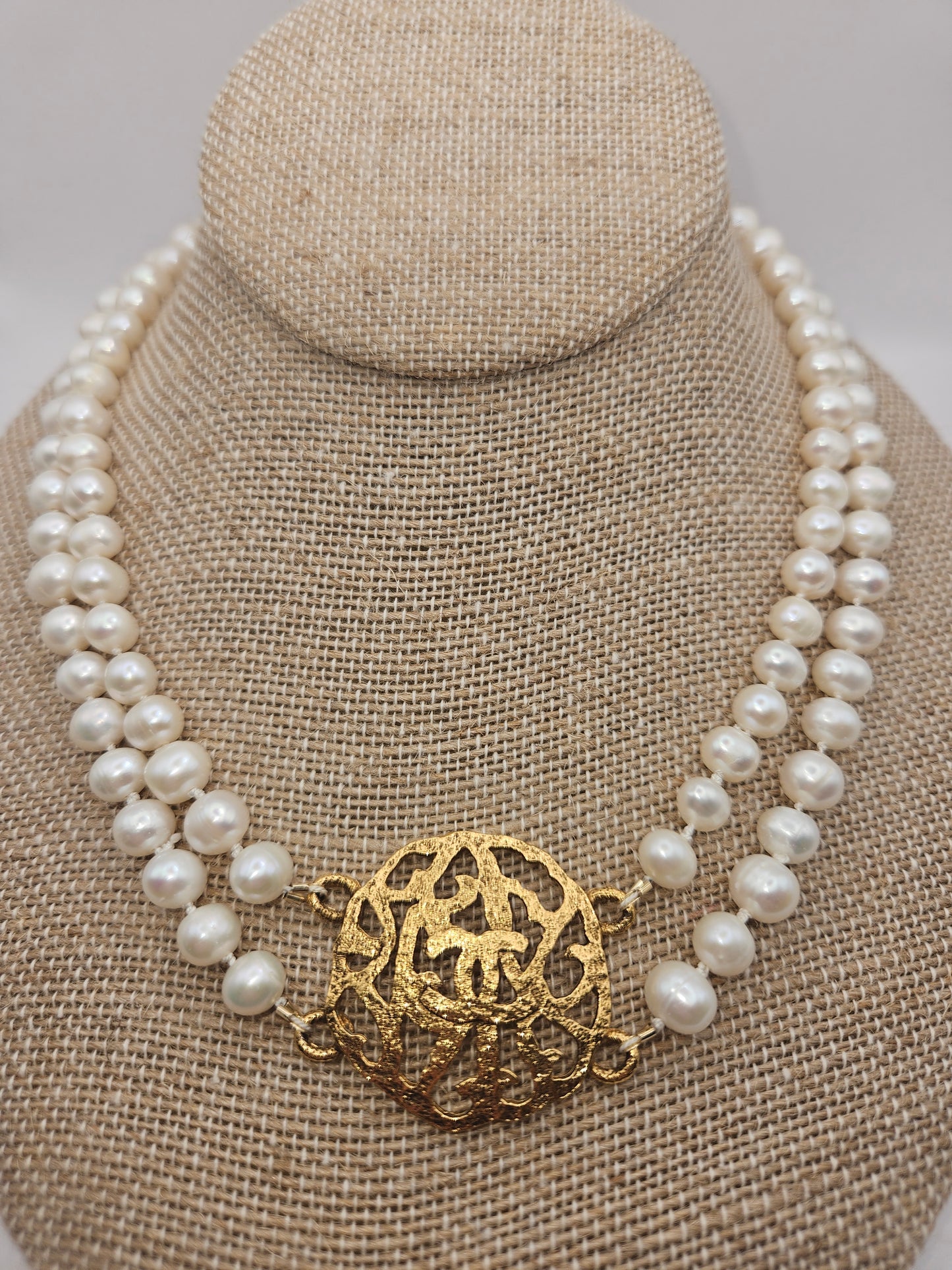 Vintage Chanel Hand Knotted Freshwater Pearl Double Strand 14k GF Necklace (adjustable)