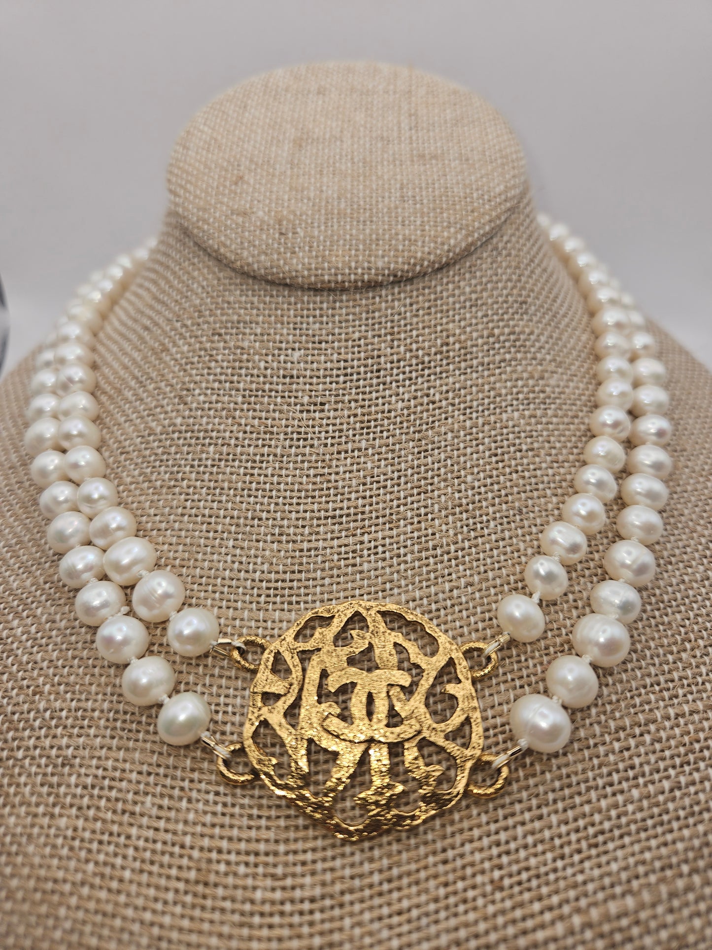 Vintage Chanel Hand Knotted Freshwater Pearl Double Strand 14k GF Necklace (adjustable)