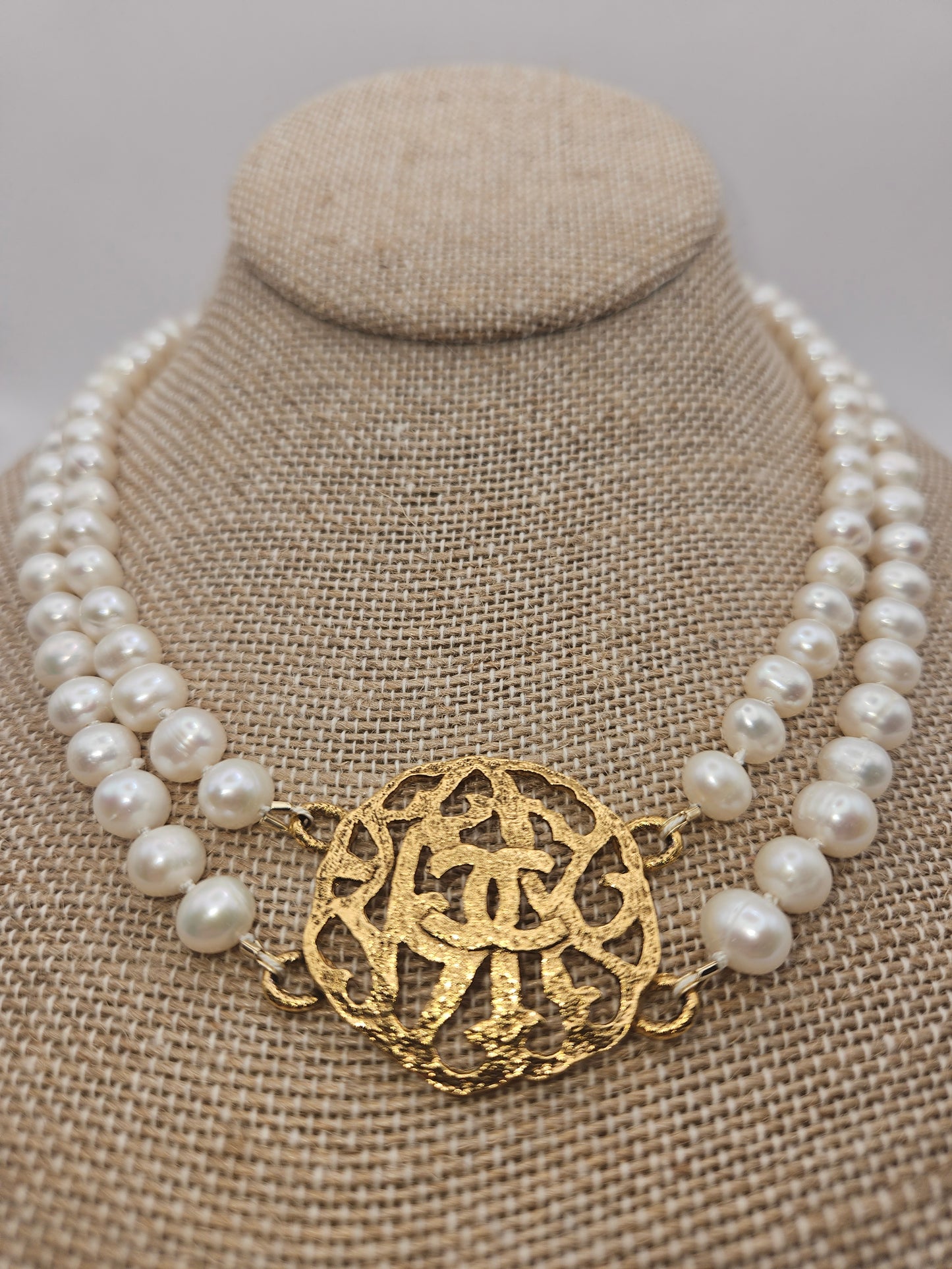 Vintage Chanel Hand Knotted Freshwater Pearl Double Strand 14k GF Necklace (adjustable)
