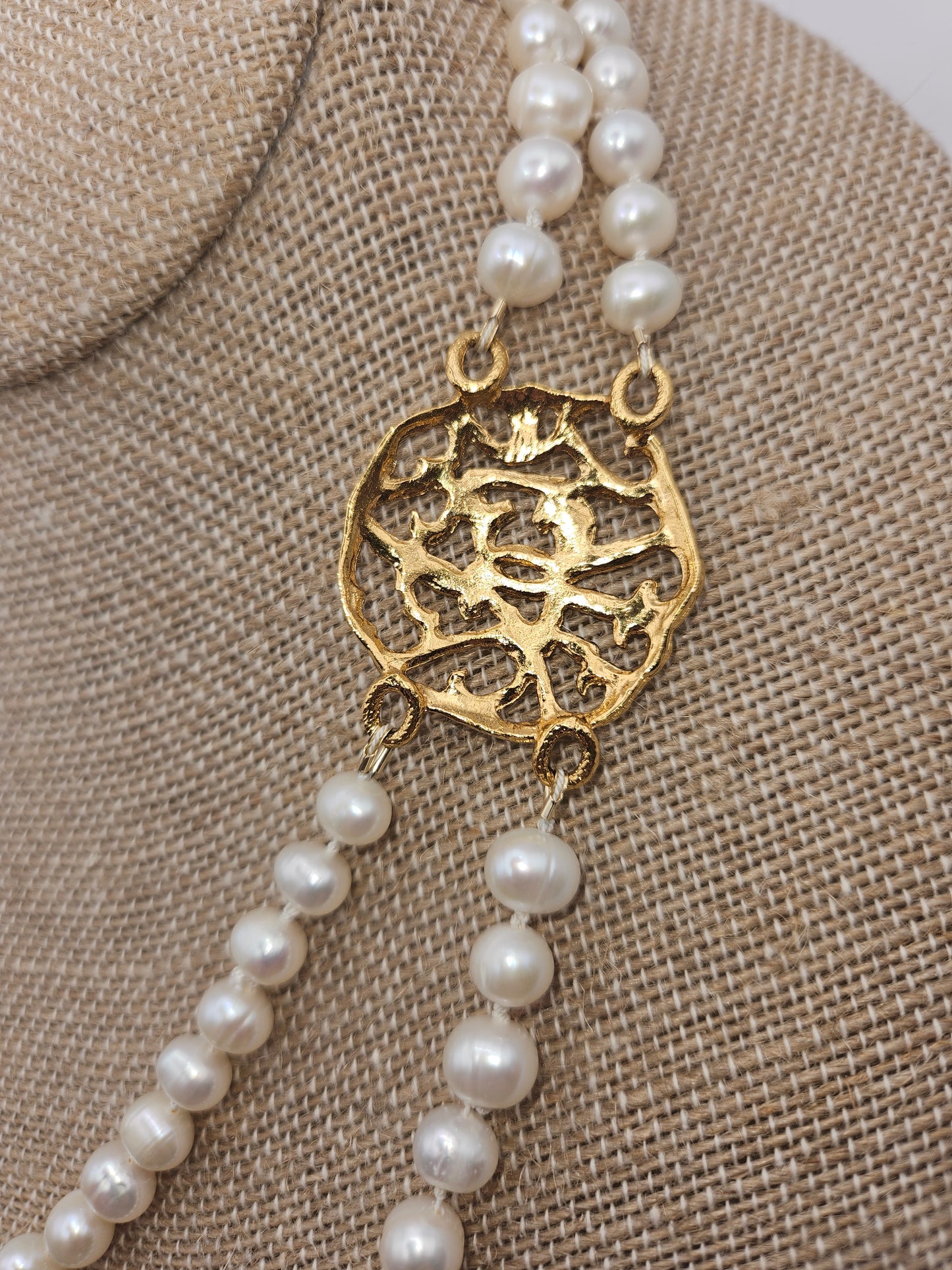Vintage Chanel Hand Knotted Freshwater Pearl Double Strand 14k GF Necklace (adjustable)