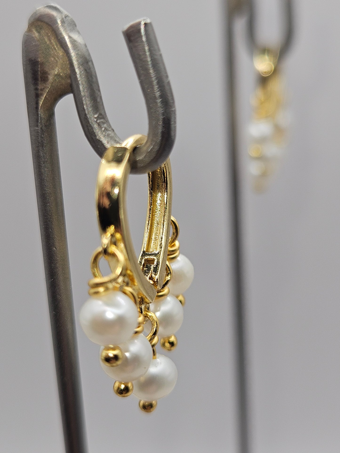 14k Gold Filled Freshwater Pearl Dangler Huggie Earrings