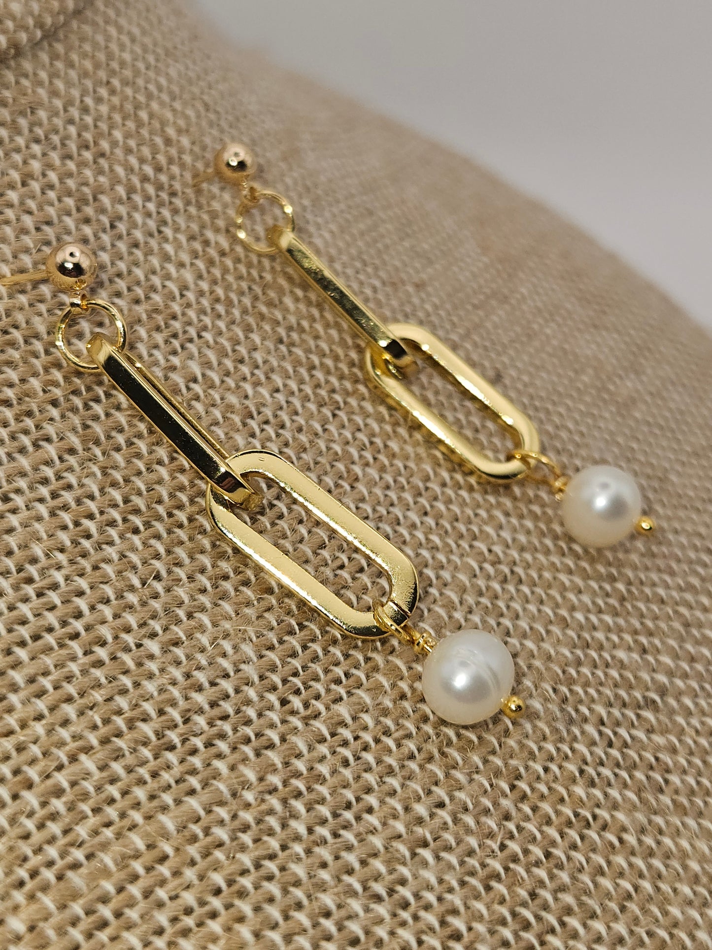 14k Gold Filled Freshwater Pearl Chain Link Drop Earrings