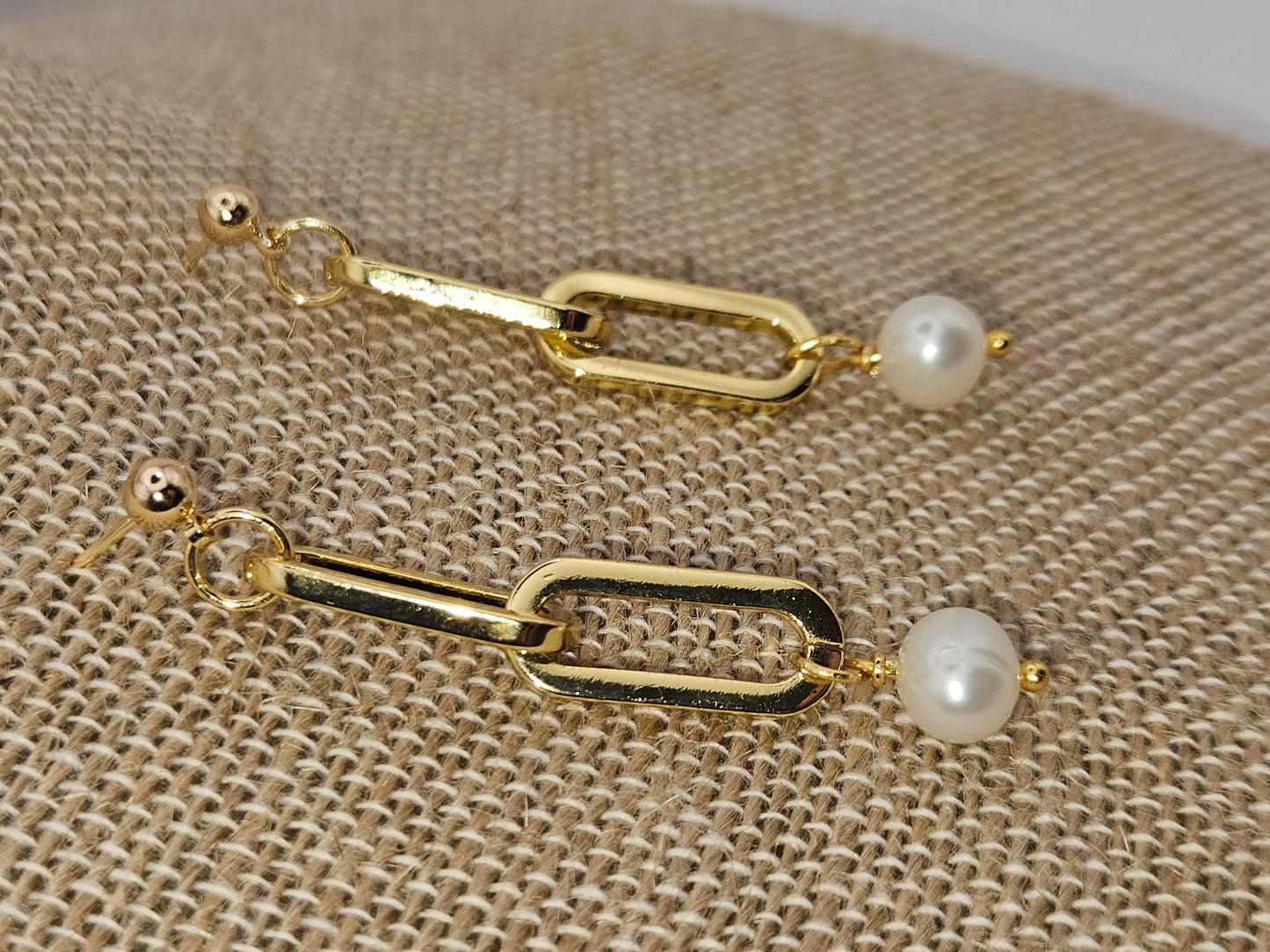 14k Gold Filled Freshwater Pearl Chain Link Drop Earrings