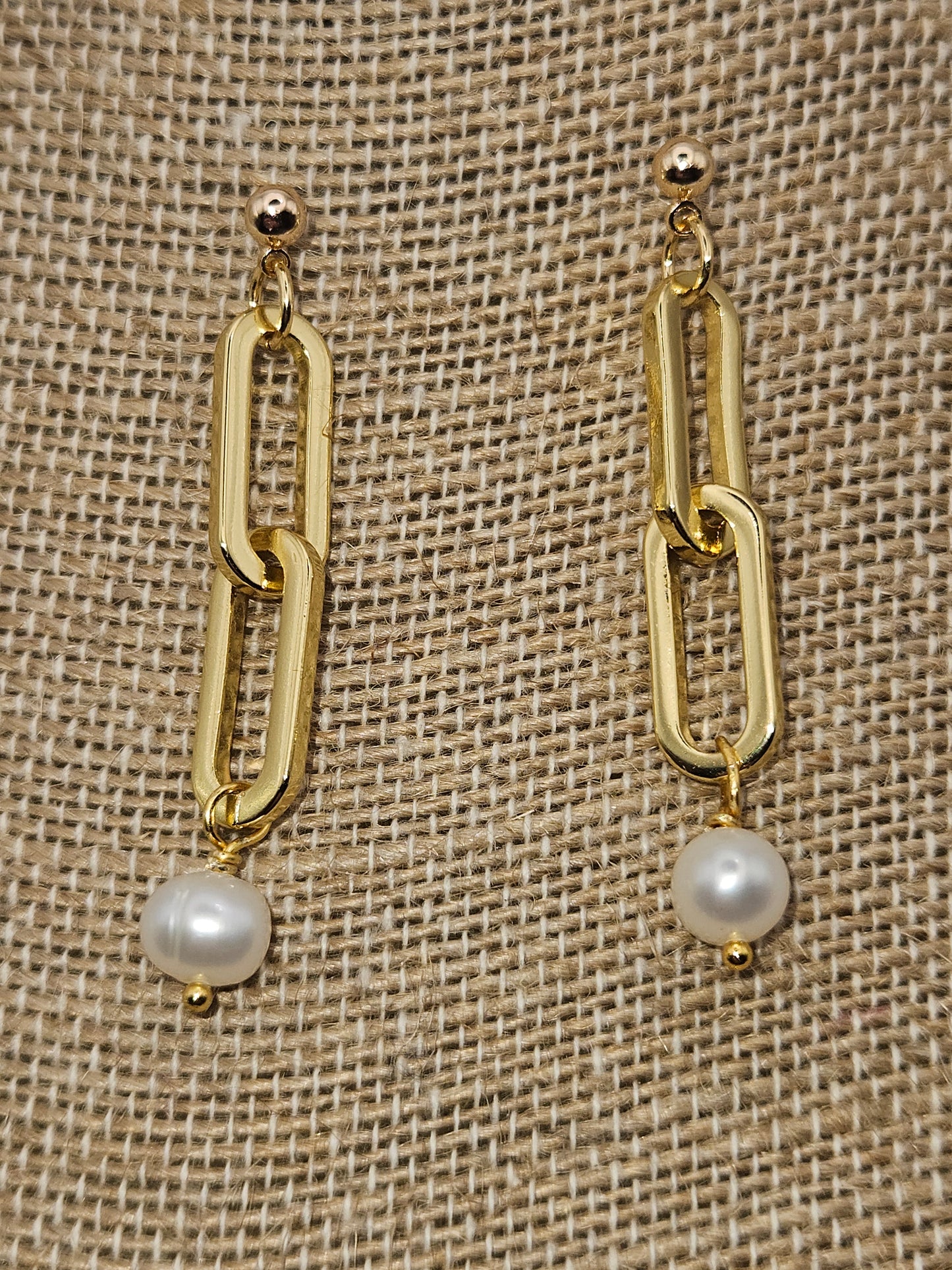 14k Gold Filled Freshwater Pearl Chain Link Drop Earrings