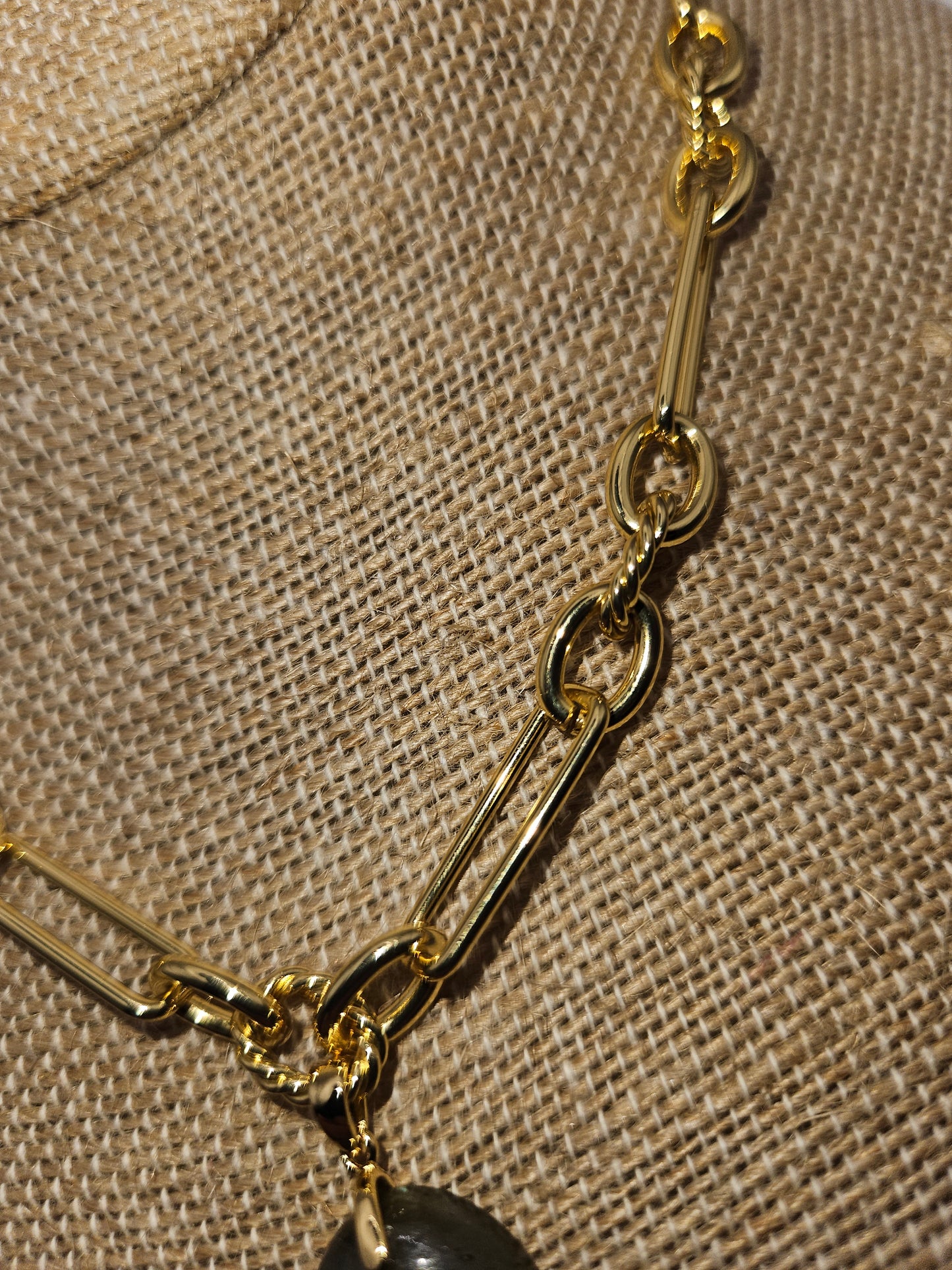 Labradorite Cabochon Pendant on 14k White or Yellow Gold-Filled Link Chain Necklace