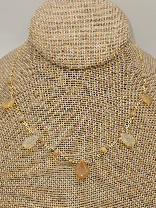 Ethiopian Opal Tear Drops 14kgf Dainty Chain Necklace