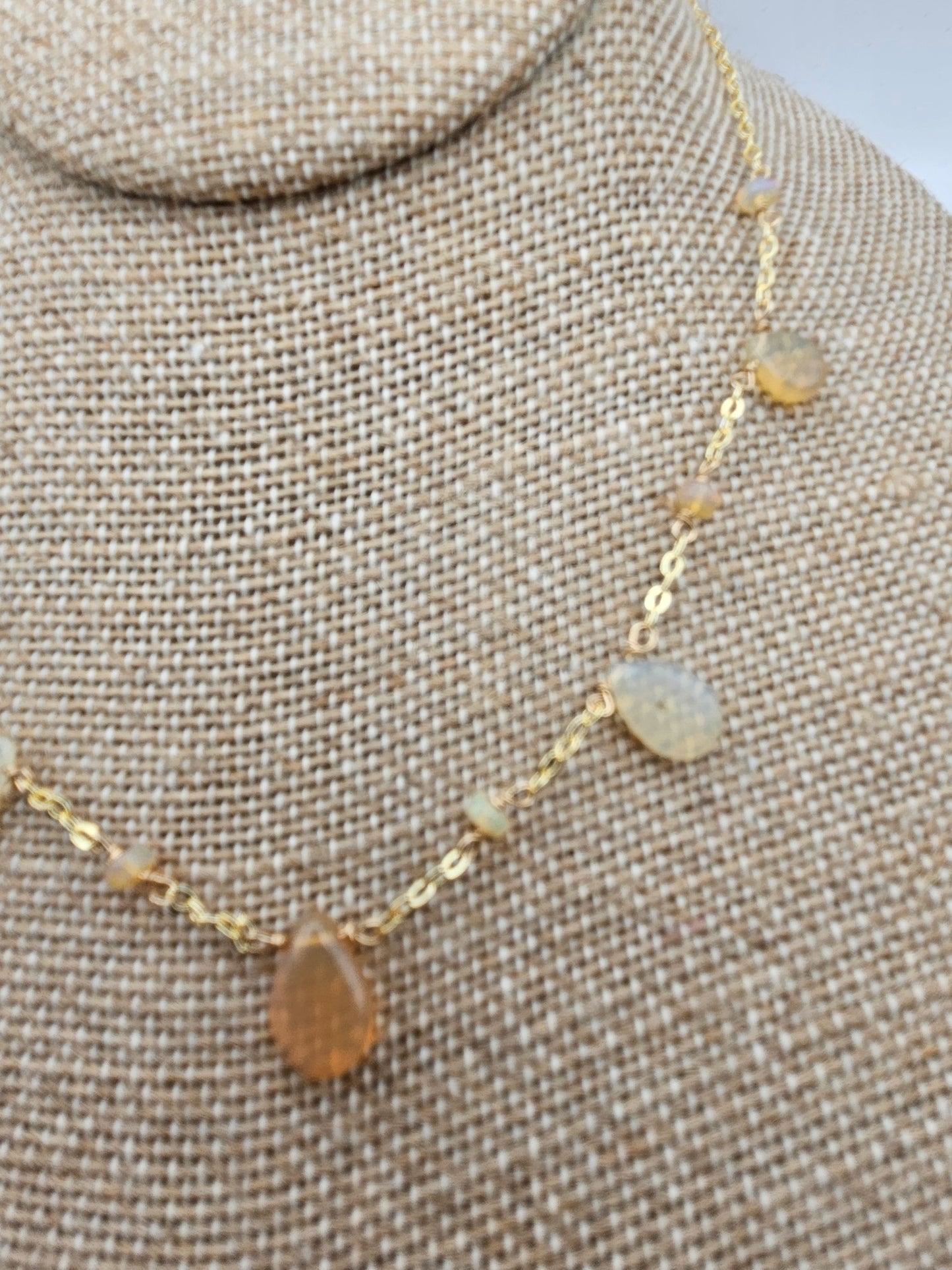 Ethiopian Opal Tear Drops 14kgf Dainty Chain Necklace