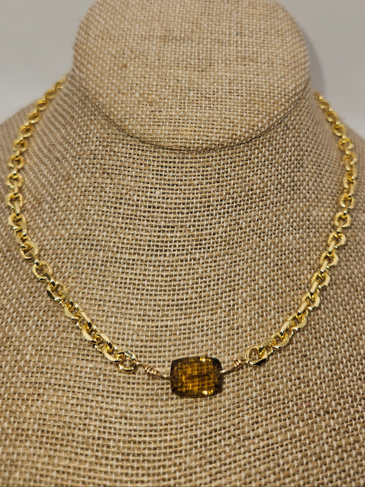 Cognac Citrine on 14kgf Chunky Chain (L adjustable, will customize free of charge)