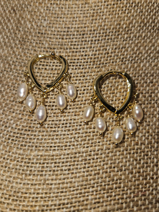 14k Gold Filled Freshwater Pearl Dangler Huggie Earrings