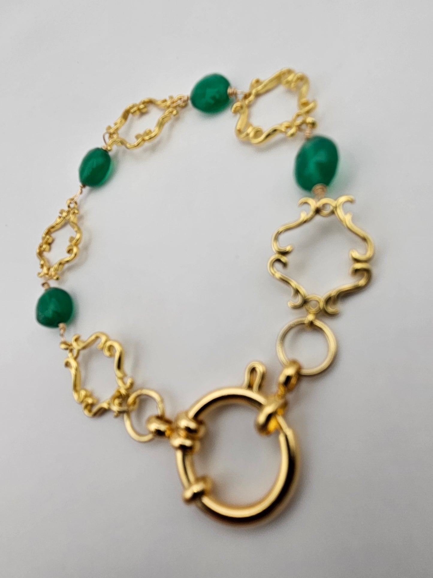 14k gf Natural Emerald & Vintage Link Dangle Earrings